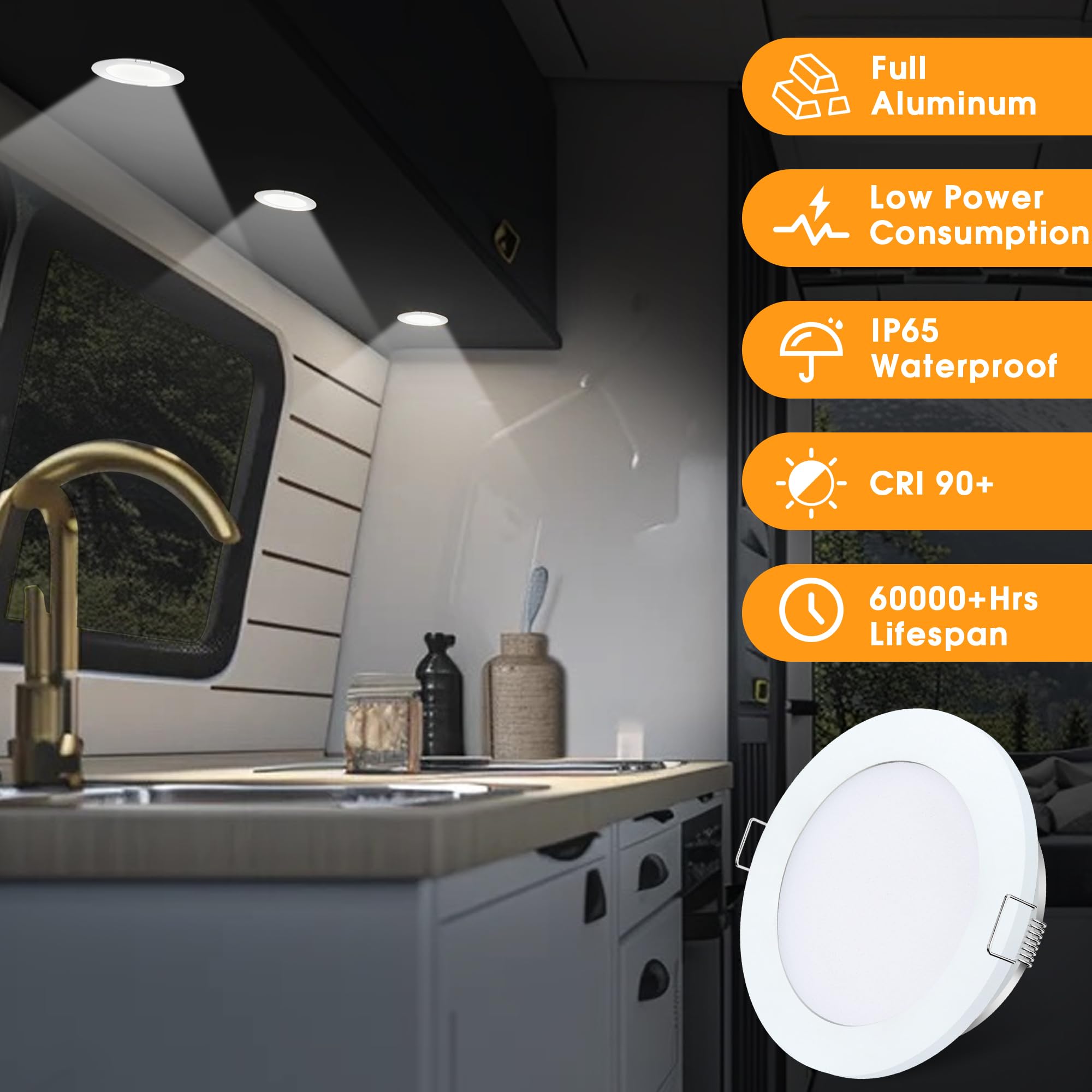 Gzv Rv Puck Light  Rv Led Recessed Ceiling Lights  Dc 12V Led Light For Under Cabinet Camper Van Truck Motorhome Interior Lighting  4 Pack (3000K With White Finish Warm Light)