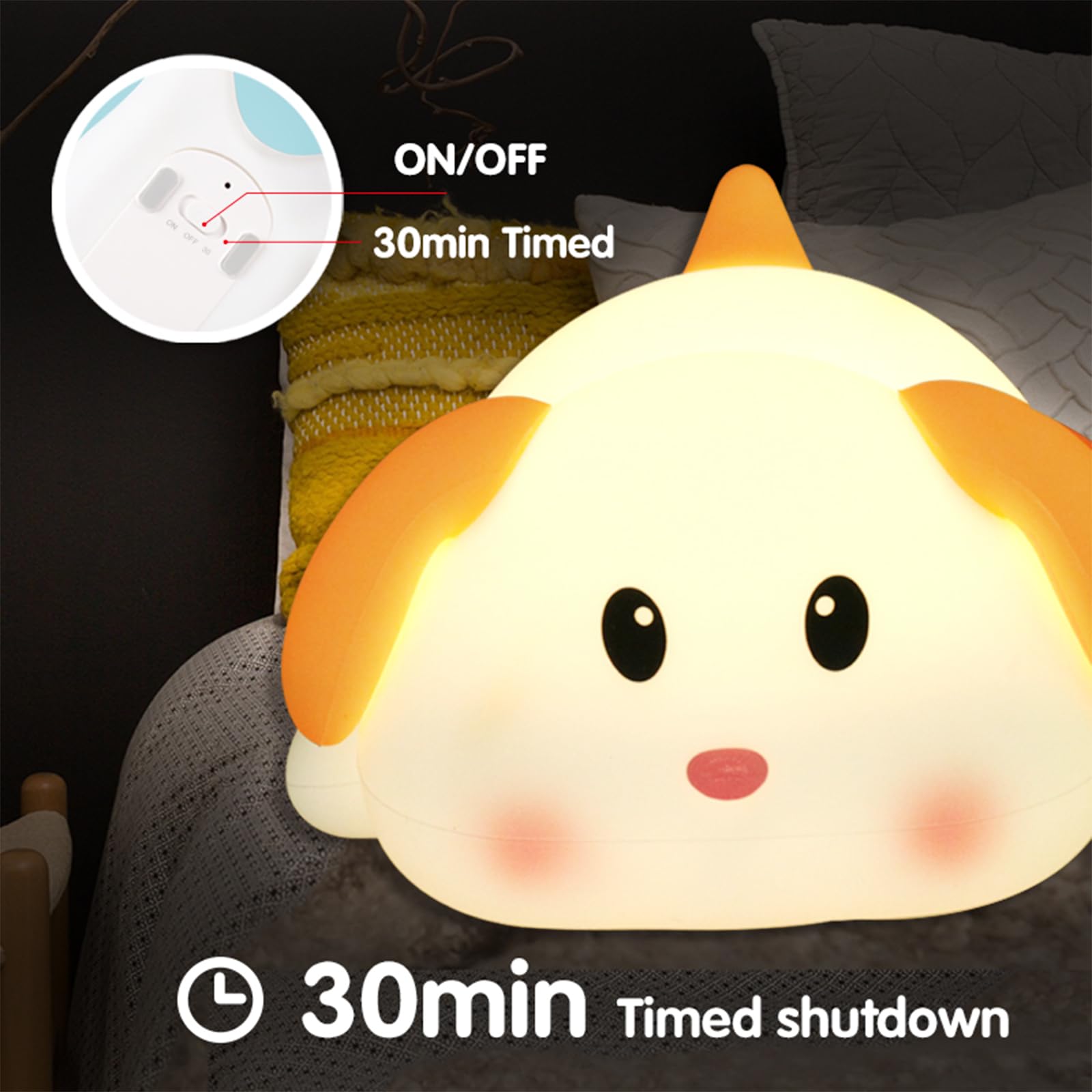 iLAFFUS Night Light for Kids Lamp, Cute Dog Lamp,3 Level Dimmable Baby Night Lights for Nursery,Silicone Rechargeable Nightlight
