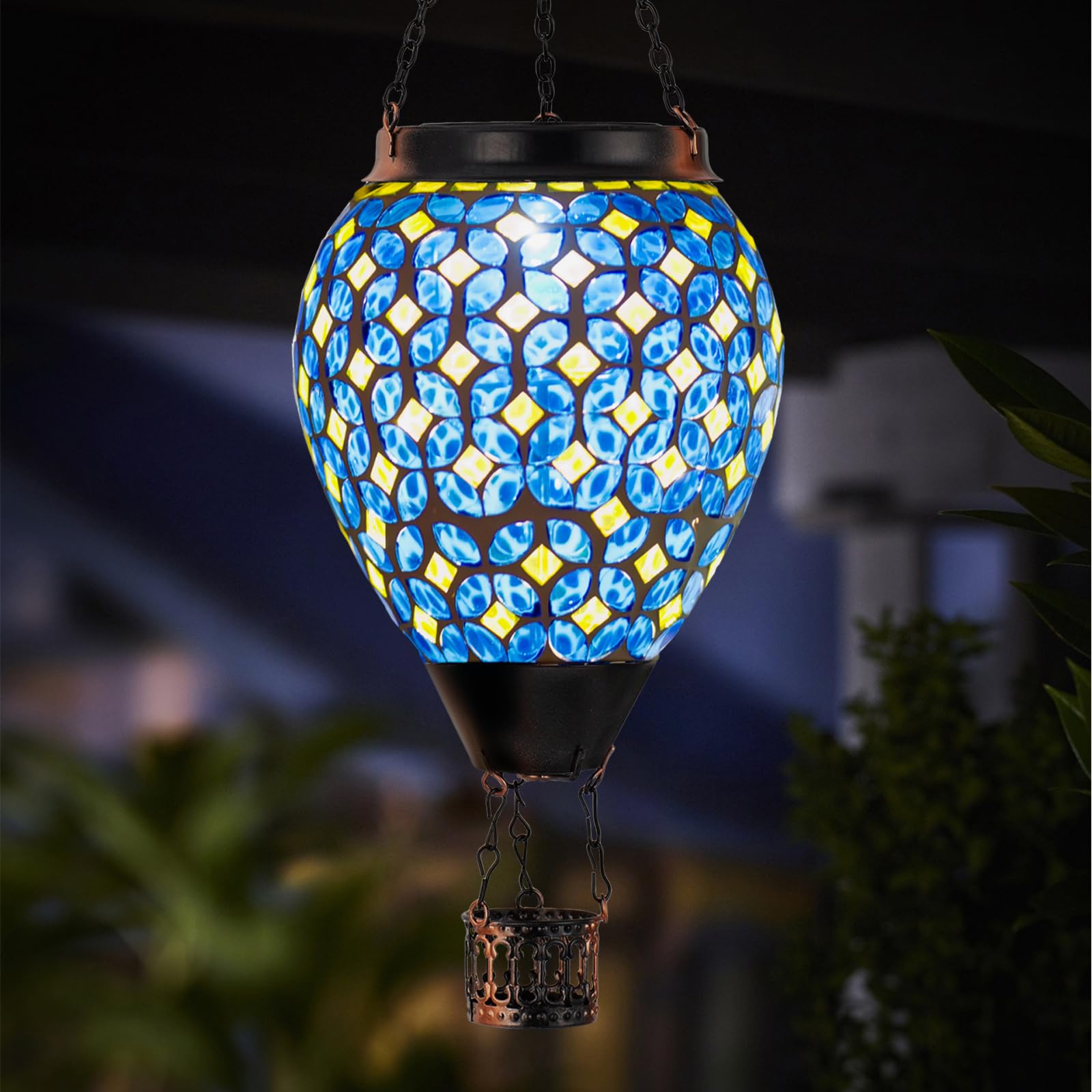 Dreamskip Mosaic Hot Air Balloon Solar Lantern With Flickering Flame  Blue Mosaic Hanging Solar Lantern Lights Outdoor Waterproof For Garden Patio Gifts For Women Mom Grandma