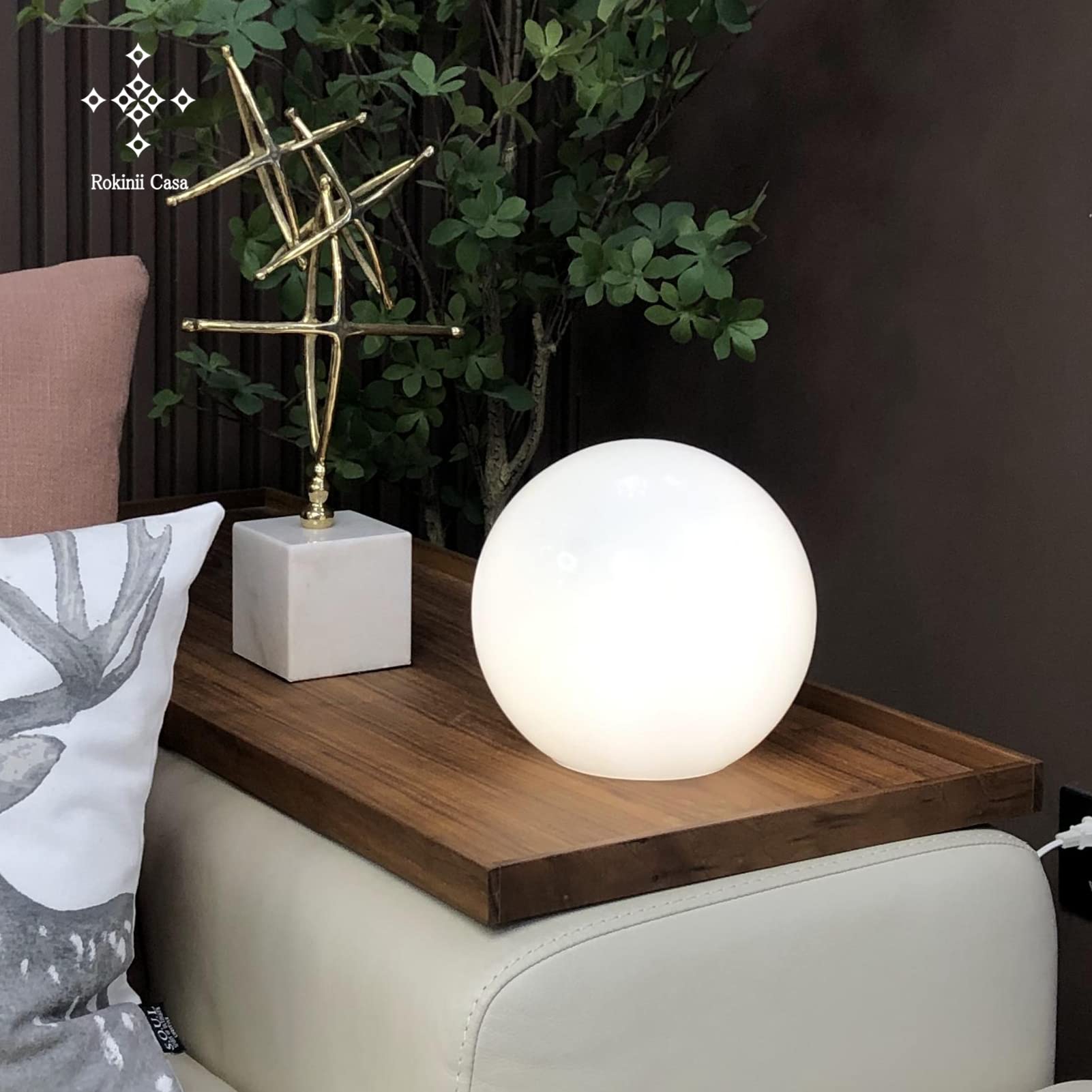 Rokinii Casa Ball Table Lamp - 7.8 Inch Glass Shade, Opal White for Bedroom, Office & Bookshelf Reading Decoration