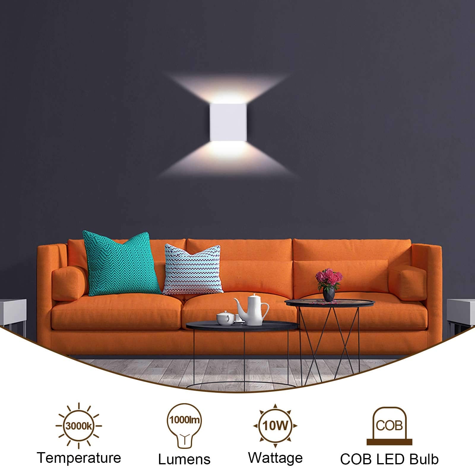 Lightess Modern Wall Sconce 10W Dimmable LED Indoor Lamp, Aluminum, Warm White, Model LG9926478