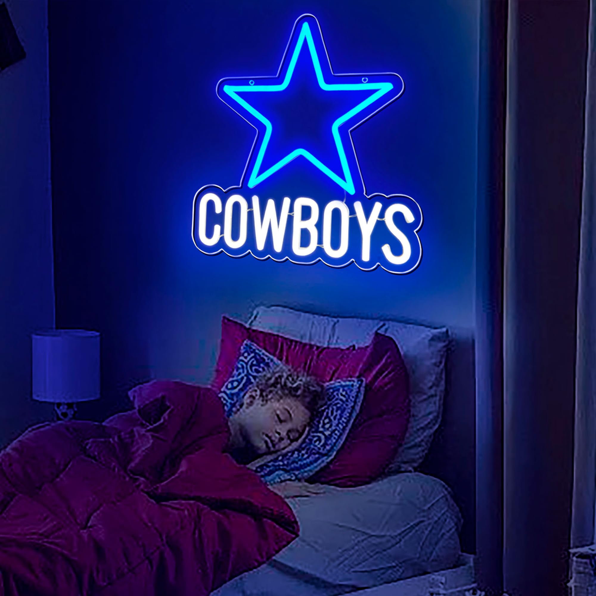 Brineon Football Neon Sign - Acrylic Wall Decor, 12.2x12.8in, Blue White-Cowboy, Model ZYLDFT5052, Perfect for Man Cave & Game
