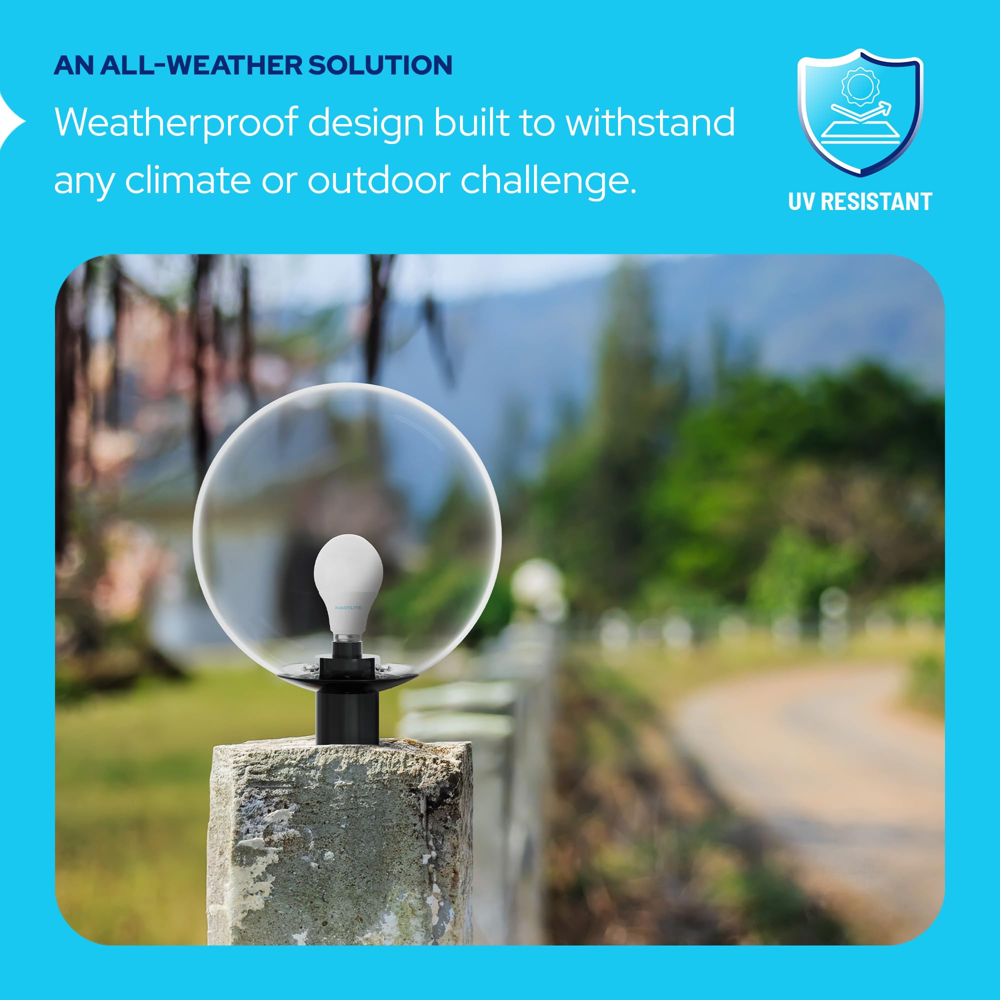 Kastlite 12 Outdoor Light Post Globe Combo  Fits 3 Posts - Neckless Clear Acrylic Lamp Cover  Black Fitter Wing Clips  5000K Led Bulb - Driveway Yard Lamppost Lighting Fixture  Outdoor Pole Lights