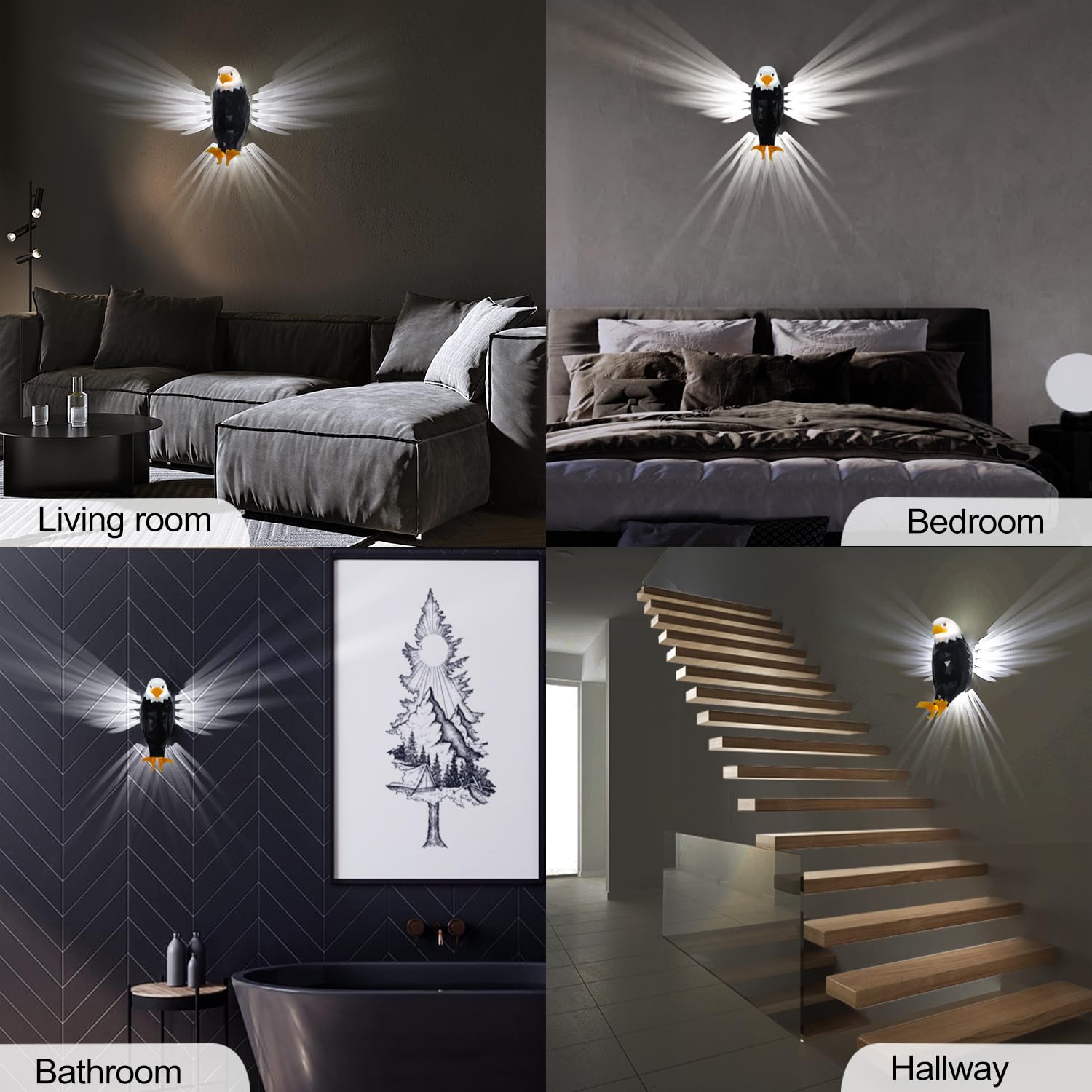 Chamese Bald Eagle Wall Light, American Eagle Night Light With Remote Control, Magnetic Wall Mounted Eagle Lamp For Bedroom, Living Room, Hallway, Battery Operated And Removable Charging Eagle Light