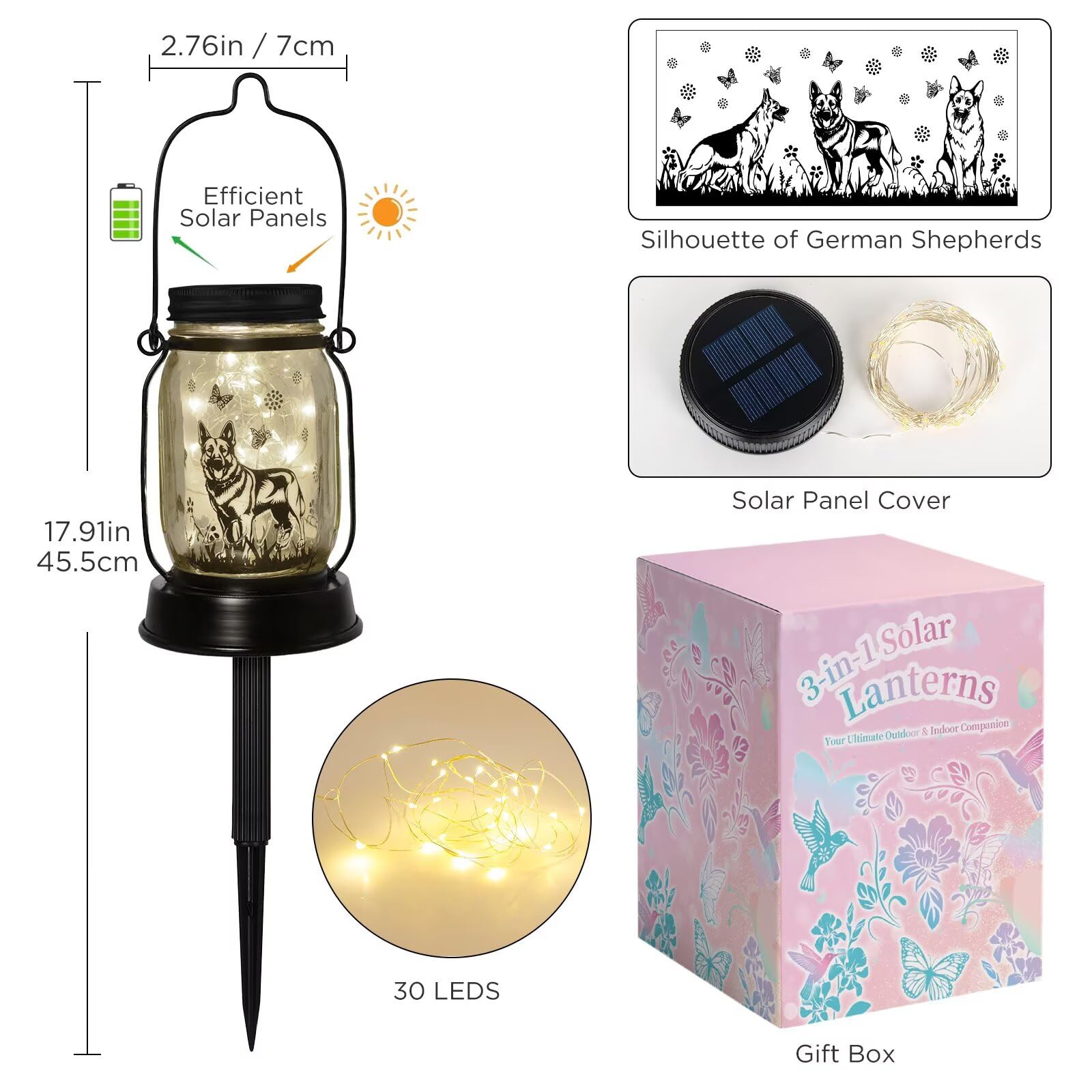 German Shepherd Gifts For Women/Men, German Shepherd Solar Lanterns Dog Mom Birthday, Dog Lovers Lantern, Pet Loss Pet Memorial