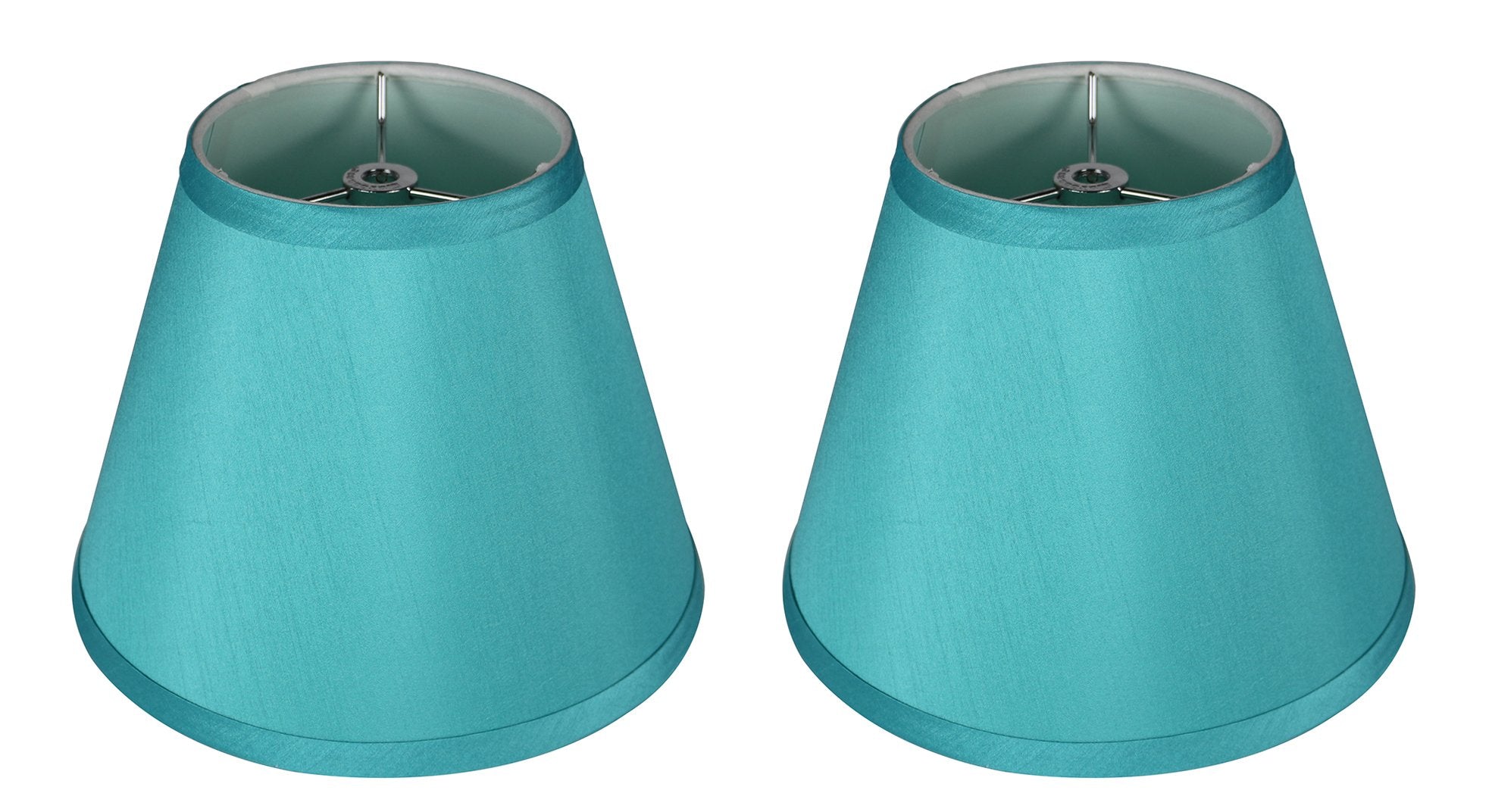 Urbanest Set Of 2 Coolie Hardback Lampshade, Check The Size Please, Faux Silk, 5 Top, 9 Bottom, 7 Slant, Teal, Spider Washer Fit