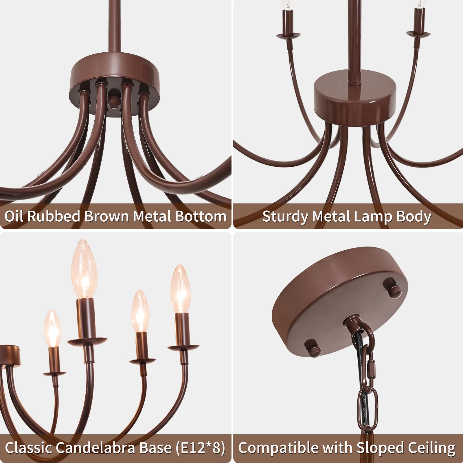 Puyveyor 8-Light Farmhouse Chandelier for Dining Room Lighting Fixtures Hanging, Oil-Rubbed Bronze Candle Chandelier, Industrial