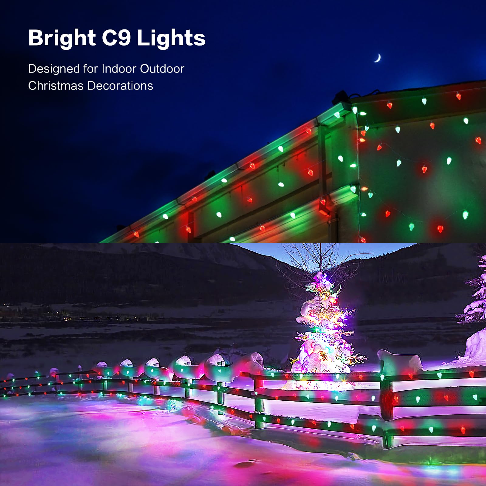 Dirnun C9 LED Christmas Lights Outdoor 50LED 33ft Red and Green Commercial Grade for Holiday Decorations