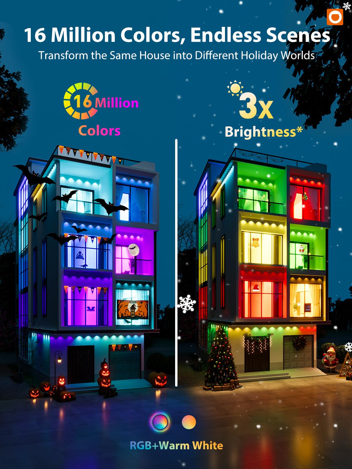 addlon 200FT RGB+IC Smart LED Outdoor Lights, IP67 Waterproof, Plastic, White, Model USET-200FT100LED-B-243C