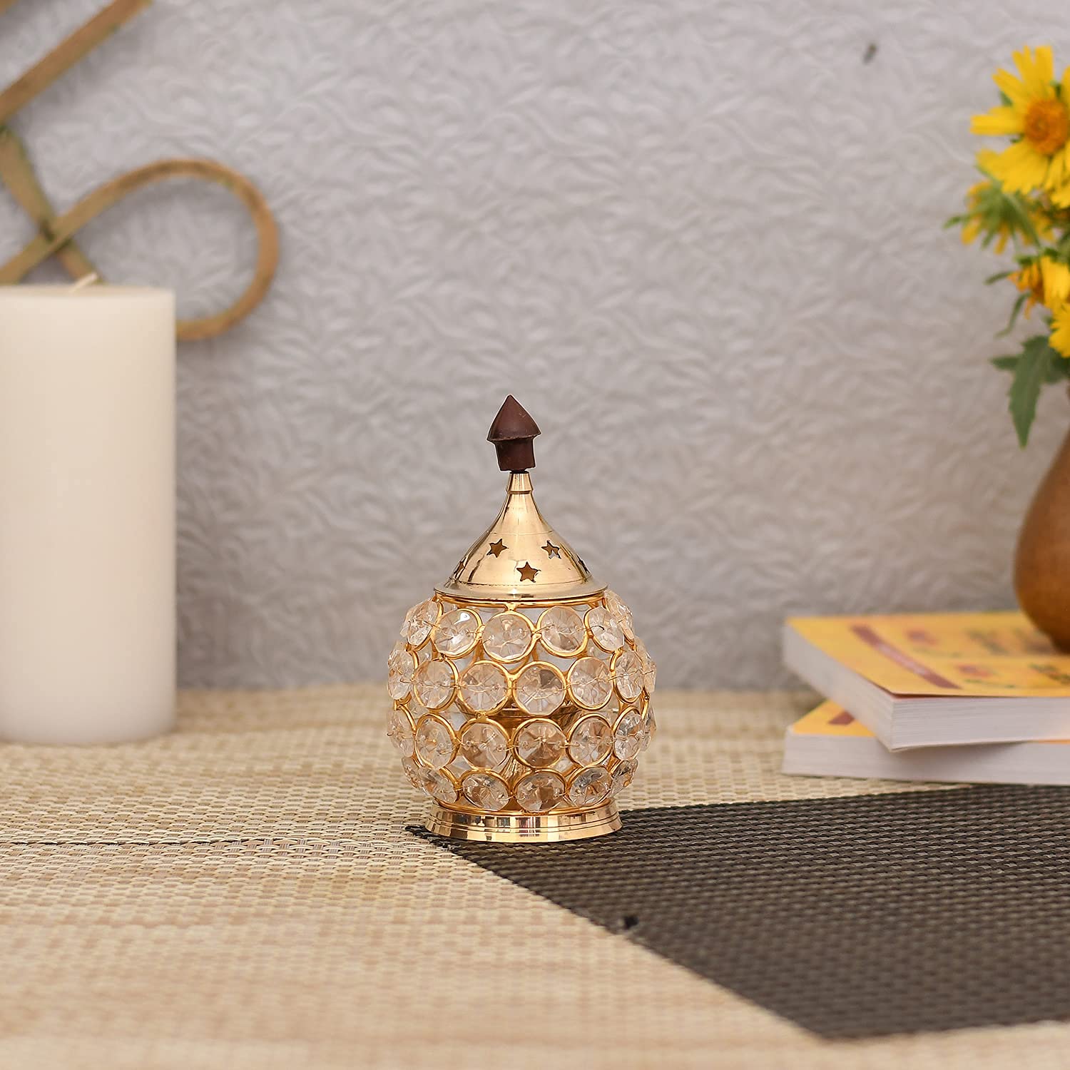 Collectible India Brass Akhand Diya for Puja | Diwali Diyas Crystal Oil Lamp , Decorative Diwali Decoration Items - Deepawali Gi