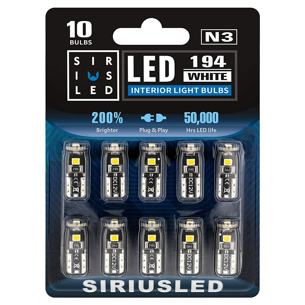 Sir Ius Led 194 Led Bulbs Extremely Super Bright 3030 Chipset For Car Truck Interior Dome Map Door Courtesy Marker License Plate Lights Compact Wedge T10 168 2825 Xenon White Pack Of 10