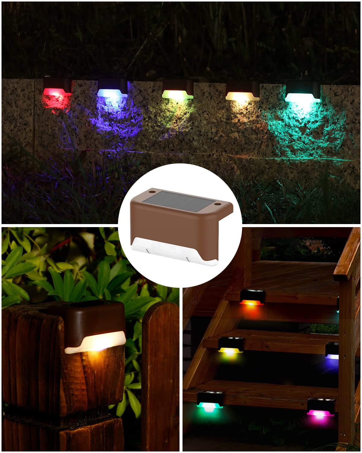 Eddorunning Solar Deck Lights 8-Pack, Waterproof Color Changing Lights For Fence & Pool