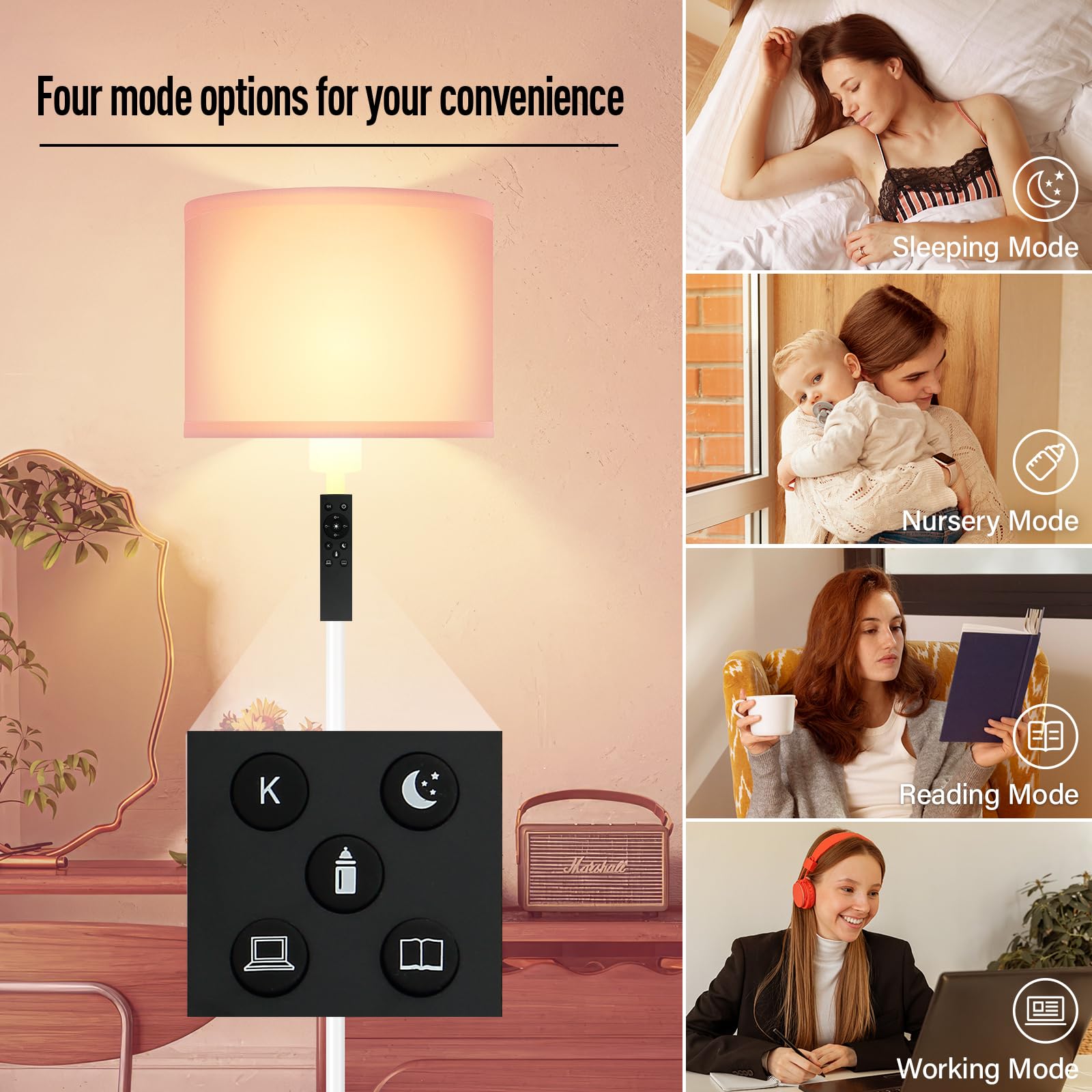 Bricosmocon Pink Floor Lamp - Stepless Dimmable, 10W/1200LM, Remote Control, 2700K-6500K Adjustable Brightness, Modern Design for Living