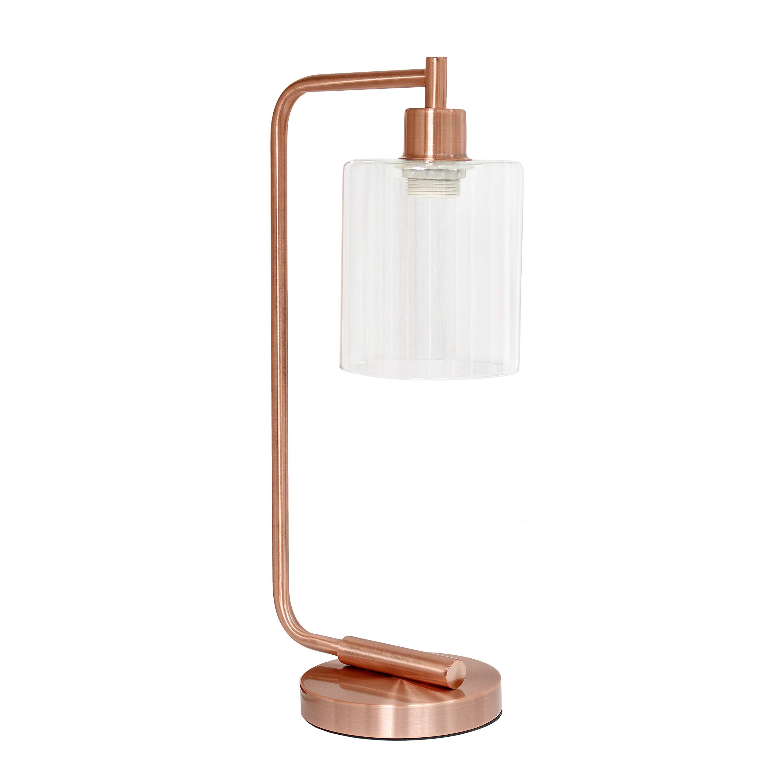 Simple Designs Lantern Desk Lamp, Iron, Rose Gold, Model LD1036-RGD, Regular Size, Glass Shade