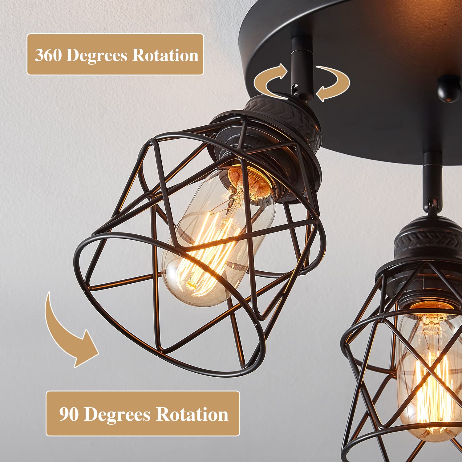 ABEAJAT 3-Light Adjustable Semi Flush Mount Ceiling Light Fixture, Black Metal, Multi-Directional for Kitchen, Dining Room, Hallway