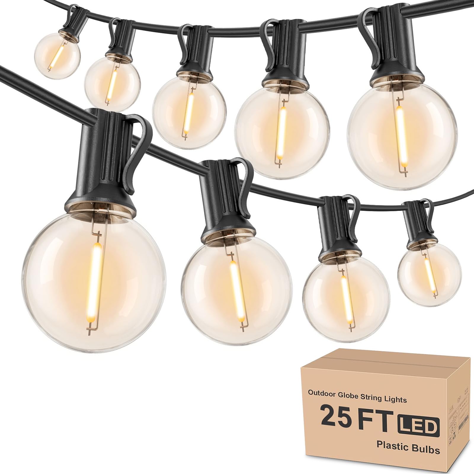 Rtty 25Ft Outdoor String Lights, G40 Led Shatterproof Globe Bulbs For Patio, Porch, Party