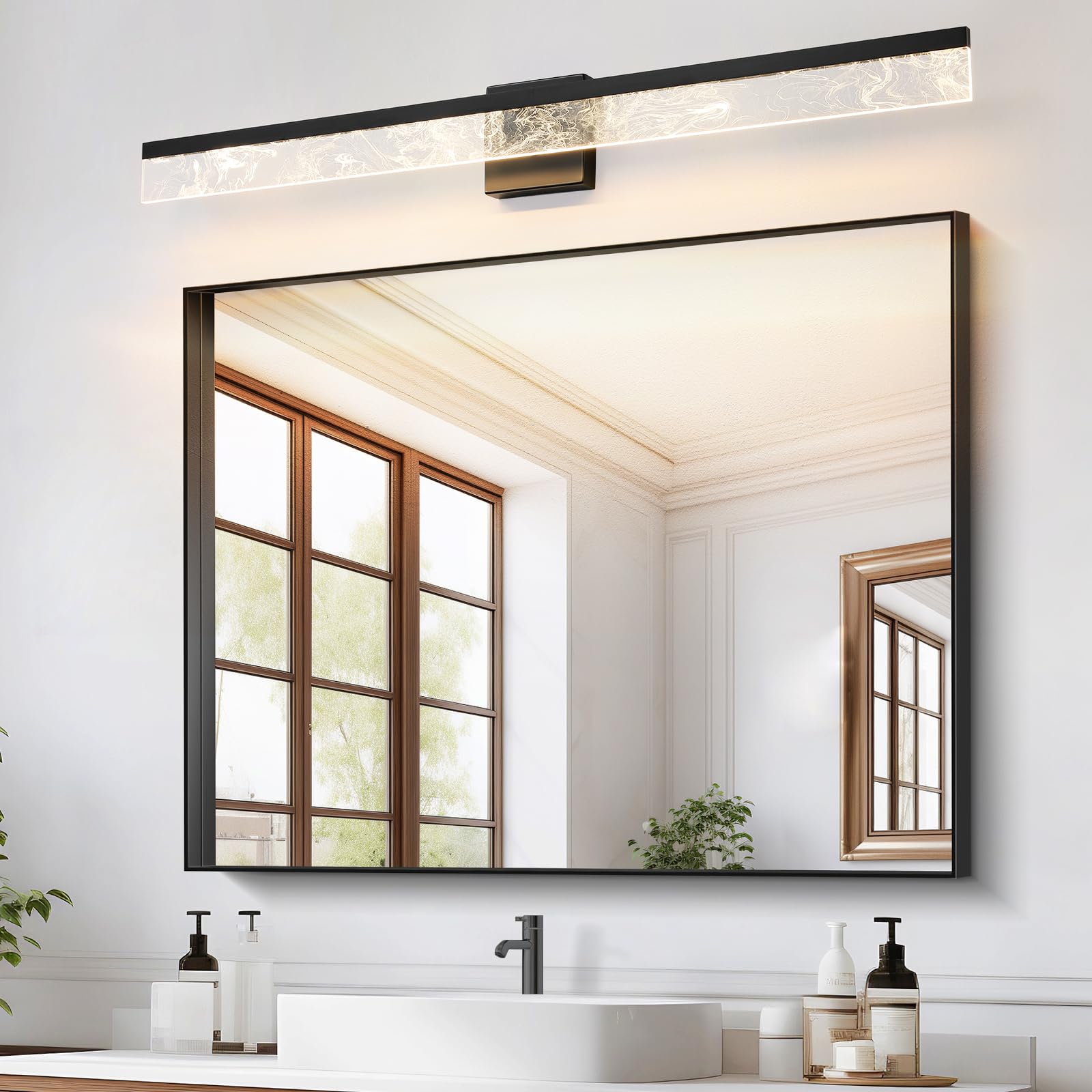 AIJIASI Bathroom Vanity Light Bar, 39 Inch, Black LED, 28W Dimmable, Model 8205WL-39BK-US, Modern Acrylic Lighting Fixture