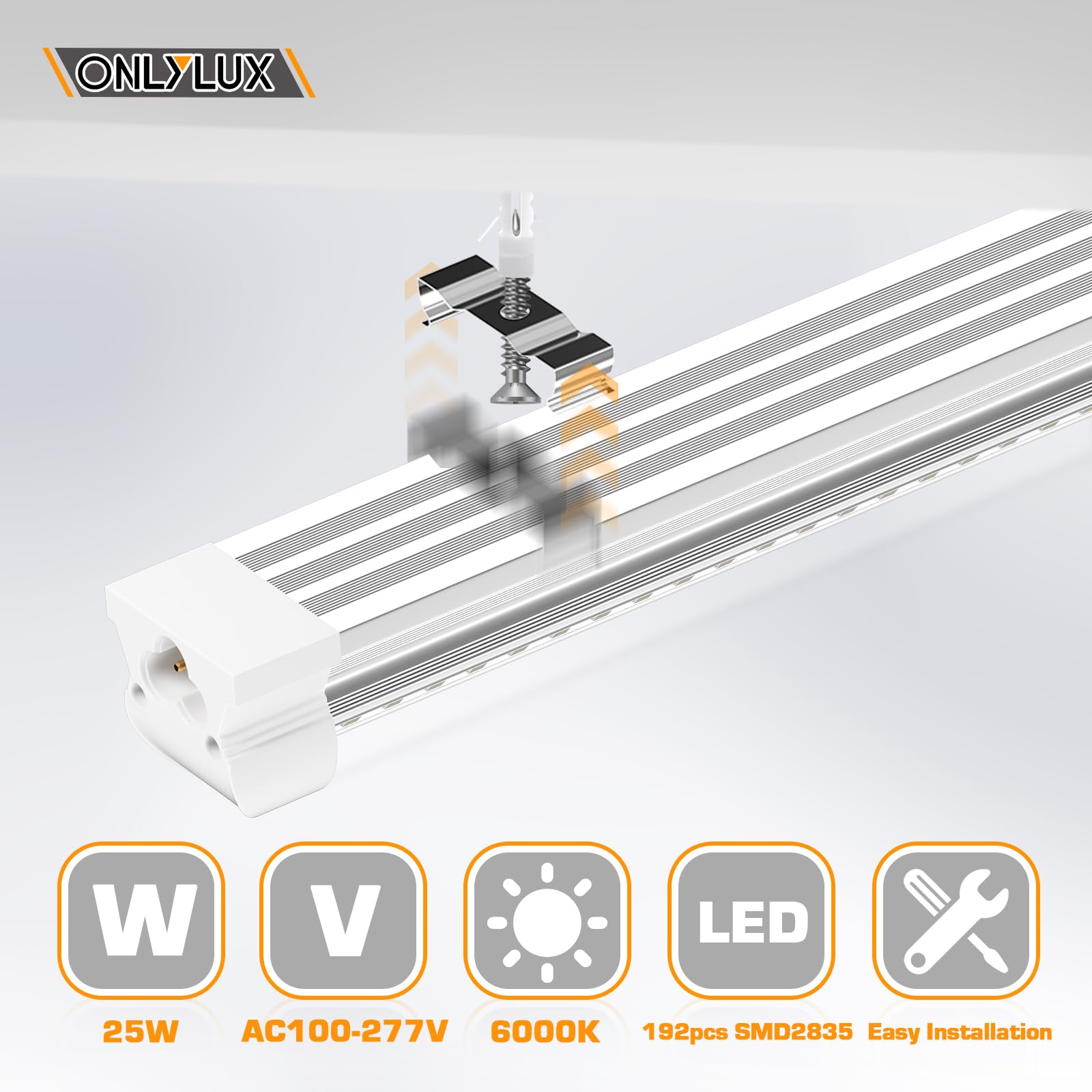 Onlylux Led Shop Lights, Led Tube Light 25W 6000K, Garage Lighting, Super Bright, Under Cabinet Lighting, Linkable With Plug Sho