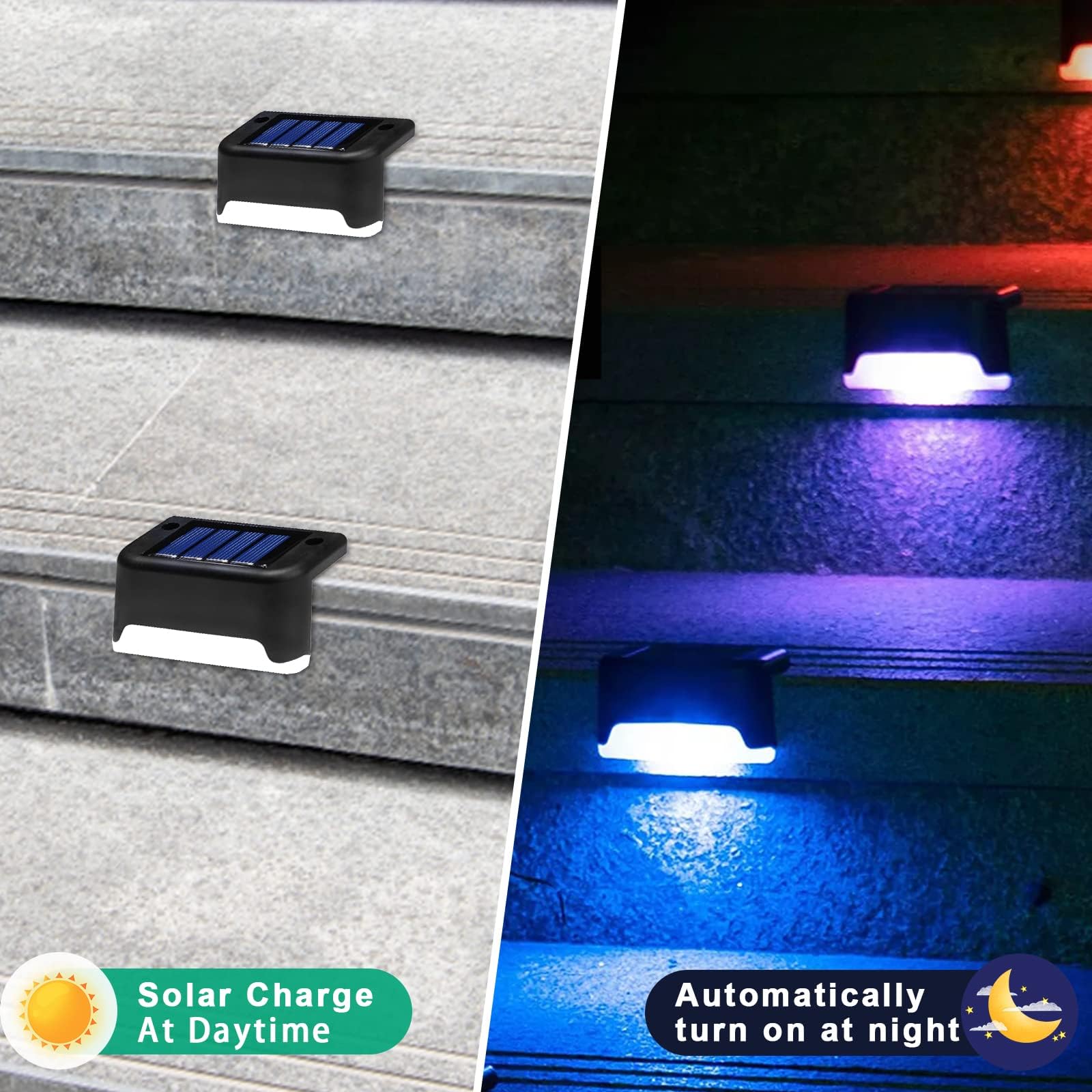 K.E.J. 16Pcs Color Changing Solar Deck Lights - Waterproof Led Step Lights For Outdoor Decor