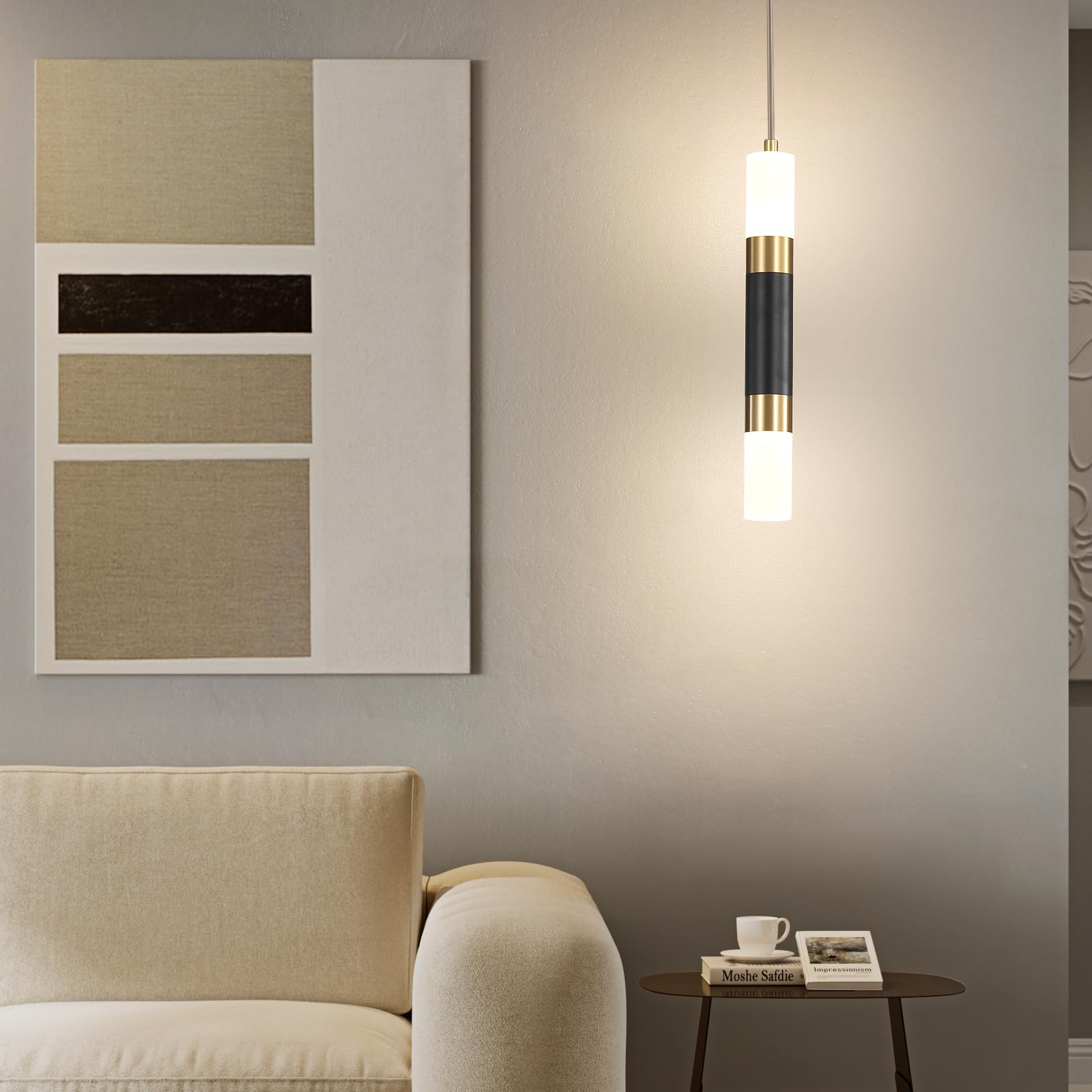Daoseolo Modern Kitchen Island Pendant Light - Black Gold LED, 3 Color Options, Mini Linear Acrylic, 1 Pack, Model TC-HJSTDD-1pcs