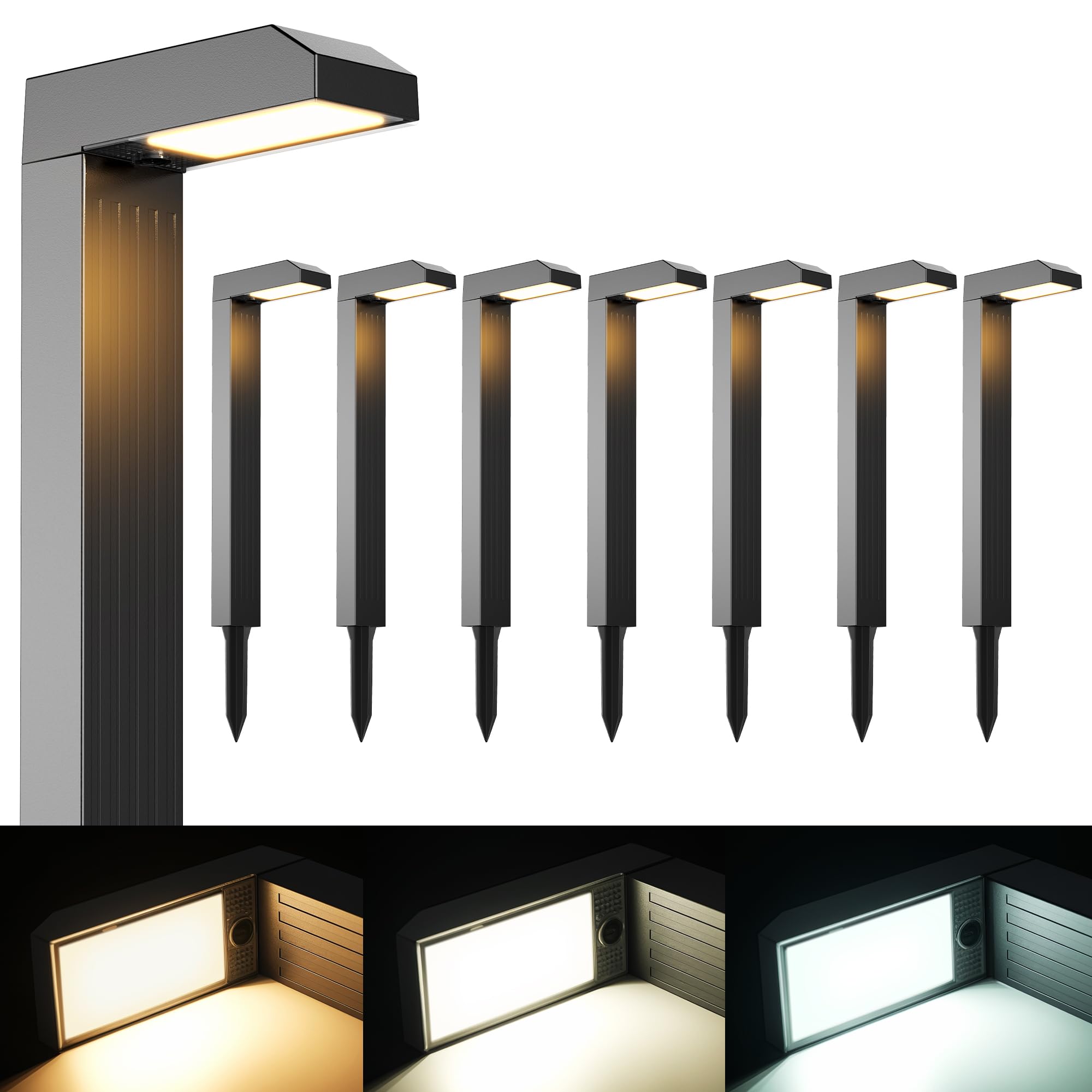 Solar Pathway Lights Outdoor 8 Pack  3 Color In 1 Bright Landscape Lighting With Cool/Warm/Daylight White Modes  Auto On/Off  Ip65 Waterproof For Yard Garden Patio Walkway Sidewalk Lawn Decor