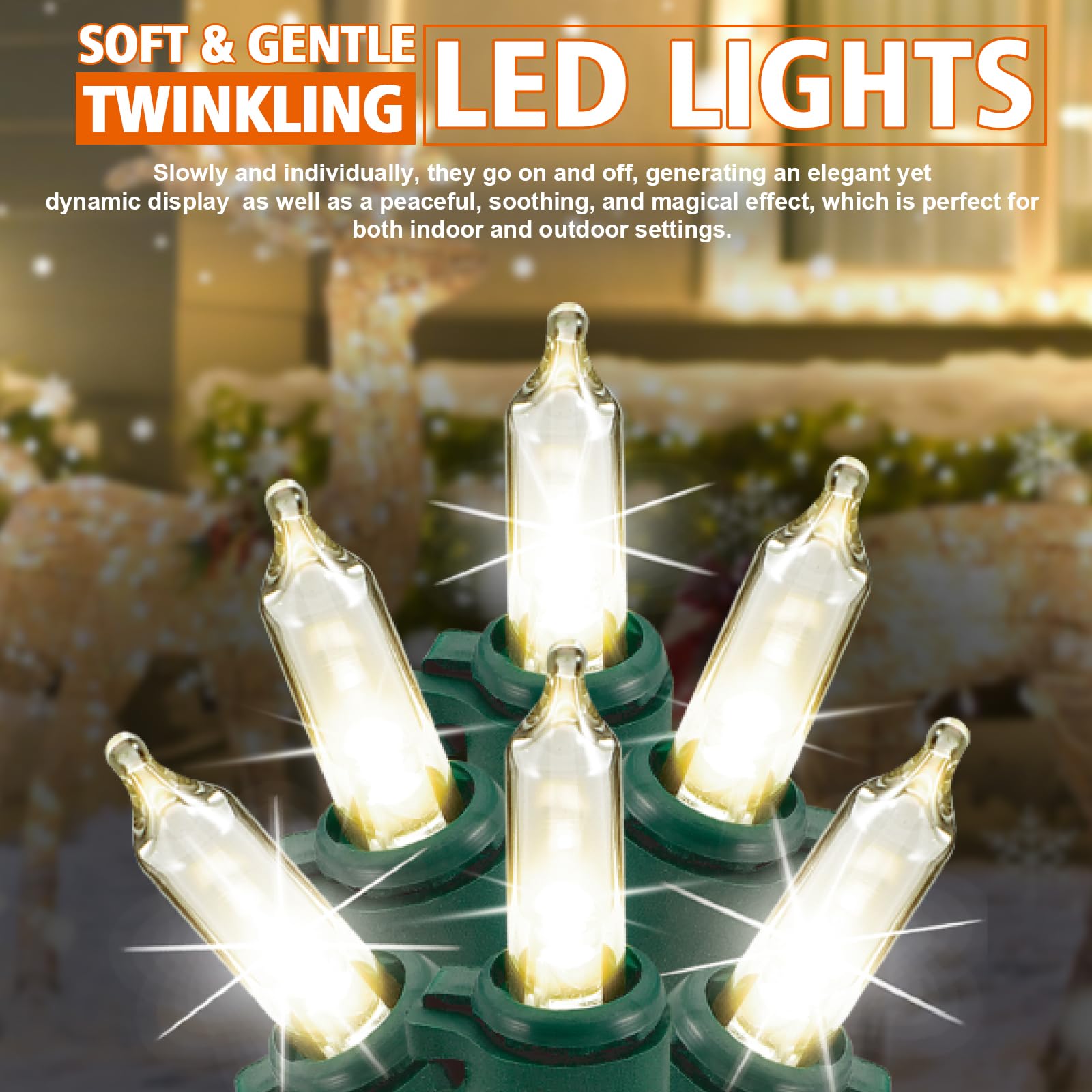 50 Led Slow Twinkle Lights, Soft Twinkling Christmas String Lights, Ul Certified 14.58 Ft, Connect Up To 50 Sets, Indoor & Outdo