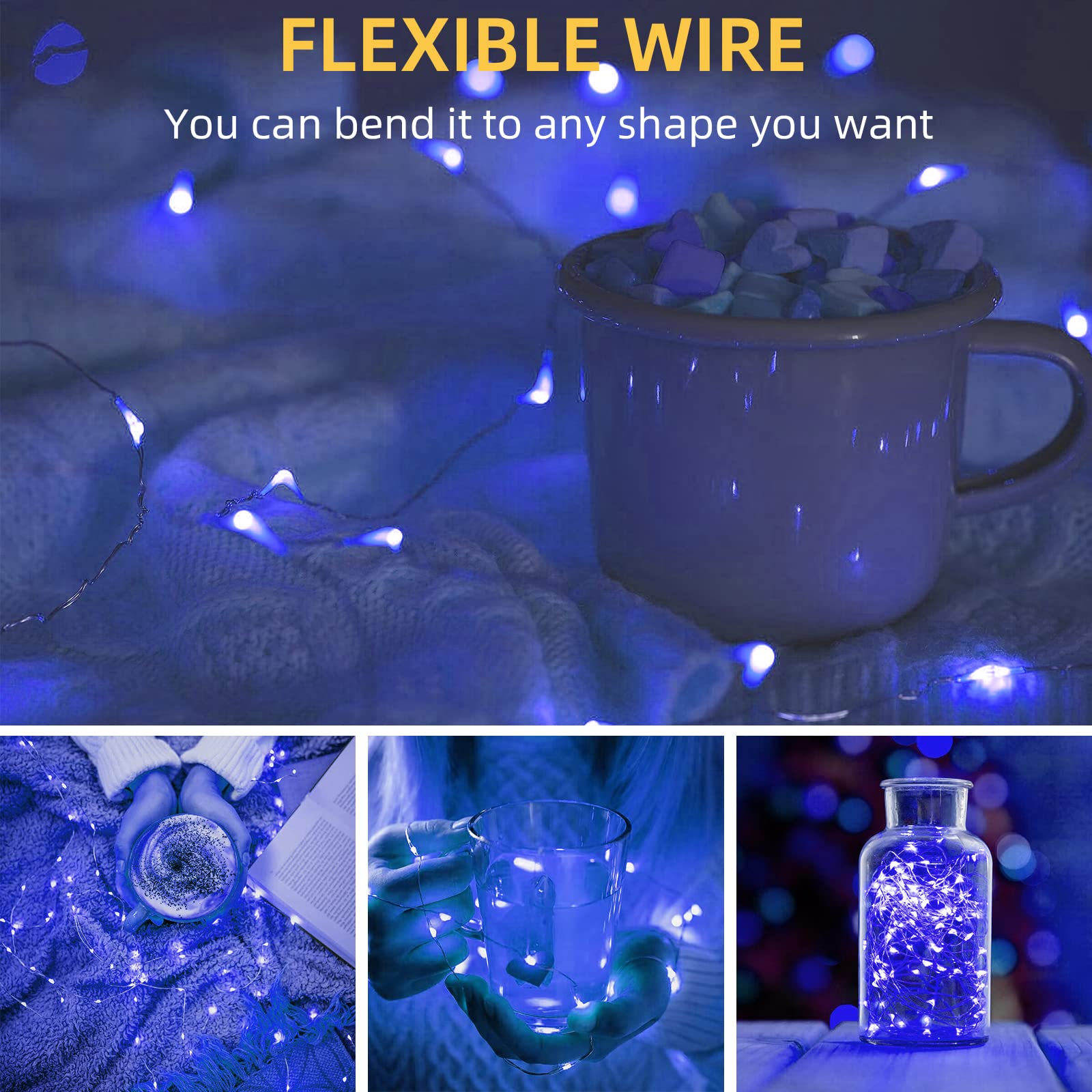 Lamphome 20 Pack Fairy Lights Battery Operated String Lights, 20 Led On 6.6Ft Silvery Copper Wire,Battery Case,Blue(20 Sets - Each 20 Count Led)