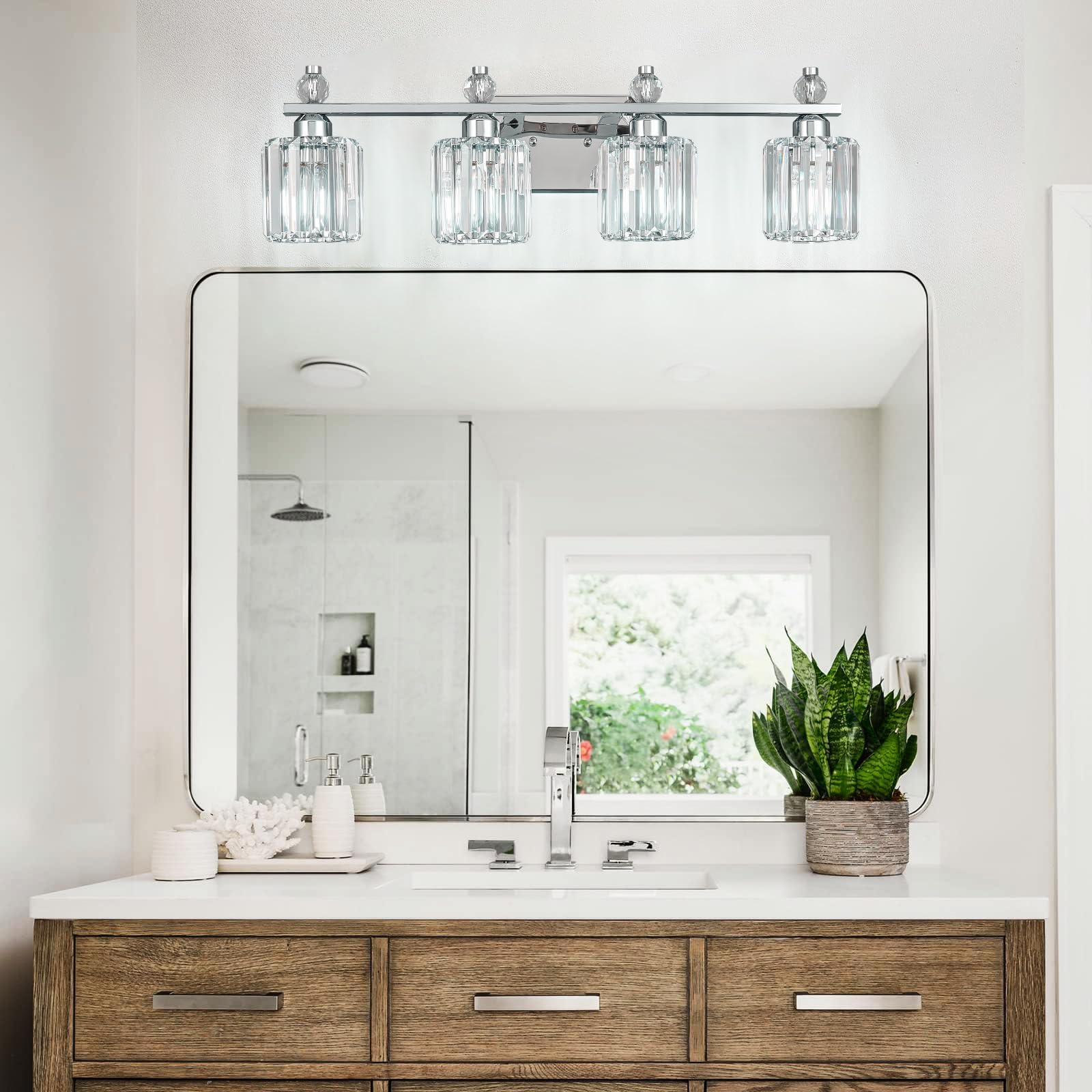 FDPBY Bathroom Vanity Lights 4-Light Chrome Modern Crystal Lighting Fixtures Model 291