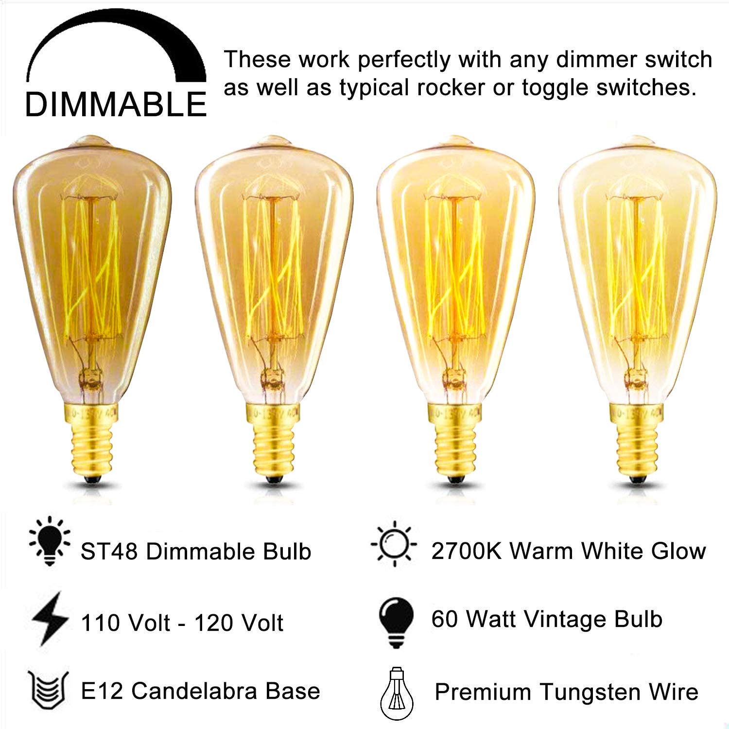 New Orange Heart 6-Pack Vintage Edison Light Bulbs, 60W Dimmable, Amber Warm, E12 Candelabra
