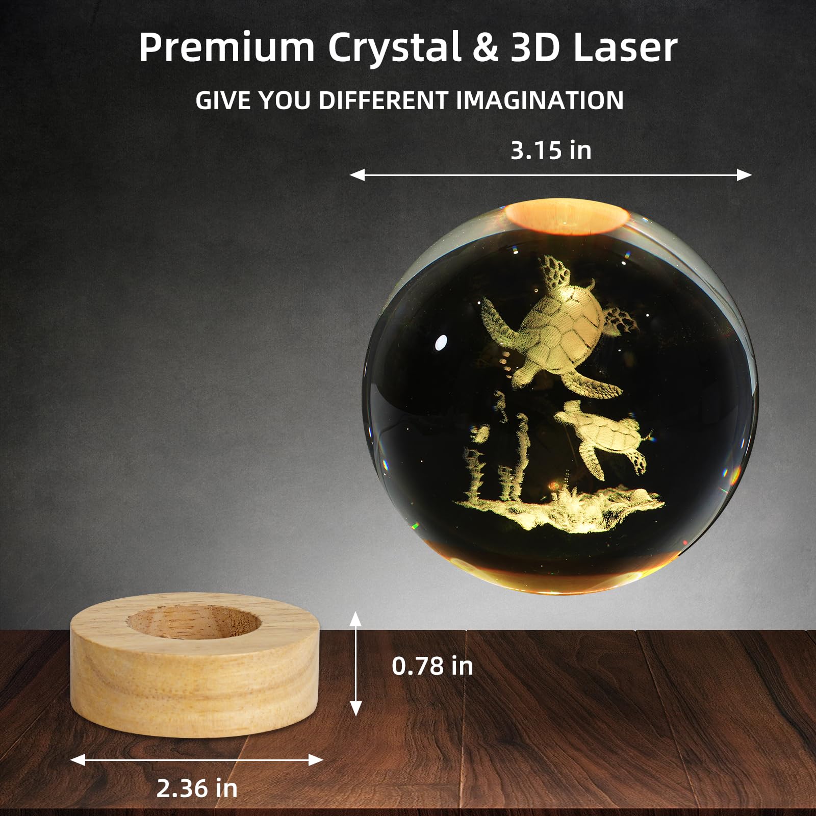 Zxblaq 3D Sea Turtles Crystal Ball Night Light, Upgraded 3.15 Inch Glass Ball Lamp With 16 Color Led Wooden Base, Sea Turtles De