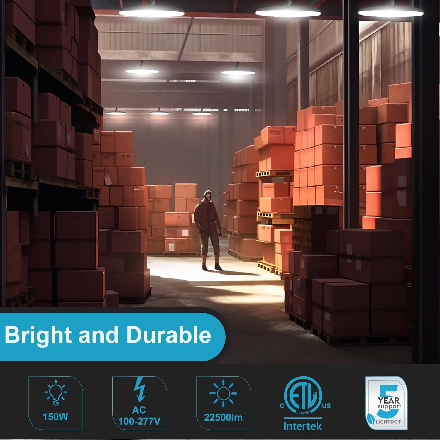 Lightdot 150W Led High Bay Shop Light 5000K 22500Lm (Eqv. To 600W Hps/Mh) Etl Listed High Bay Light, Ac100-277V Ufo Led Lights W