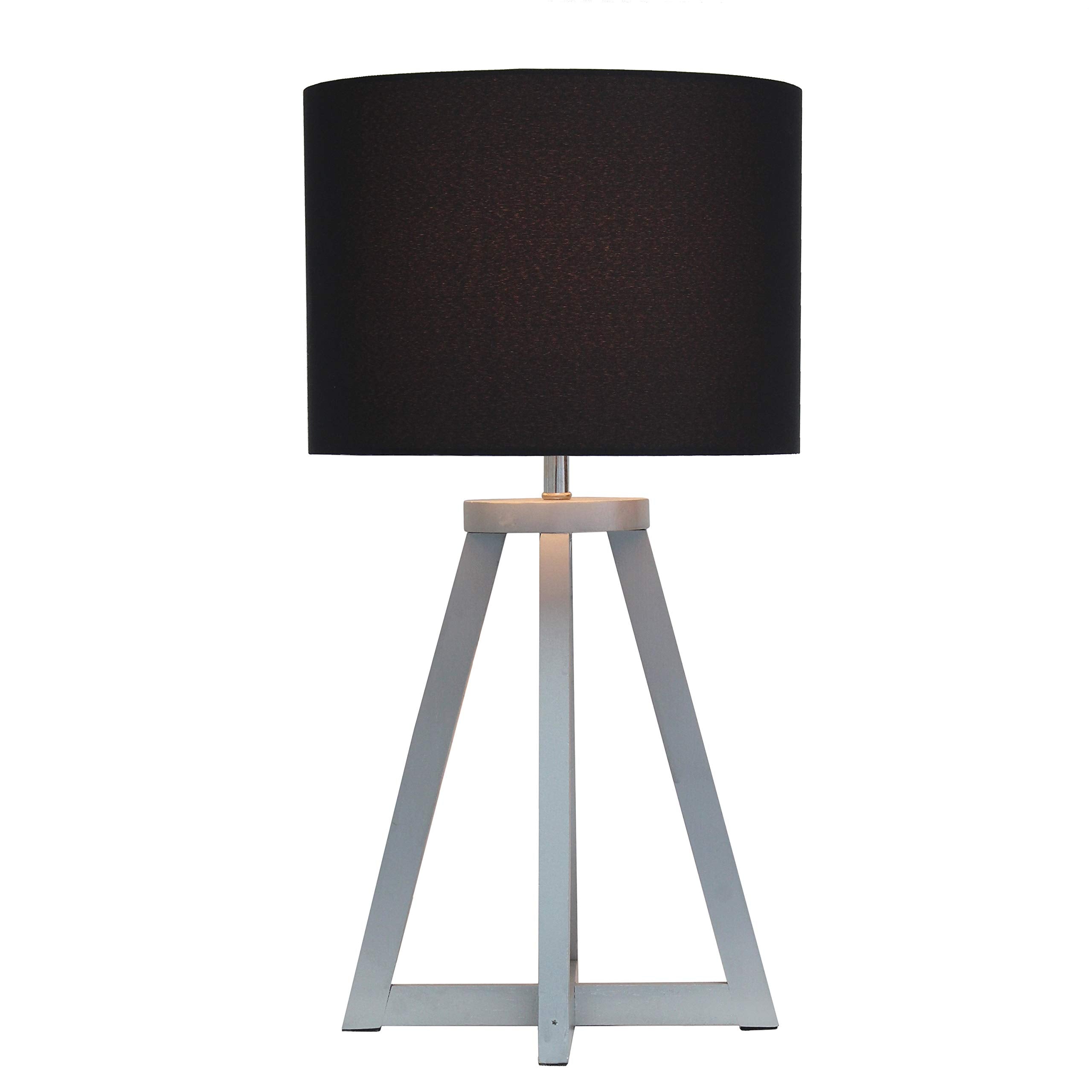 Simple Designs LT1069-GYB Table Lamp, Triangular Wood Fabric Shade, Gray/Black, 9.88"D x 9.88"W x 19.13"H
