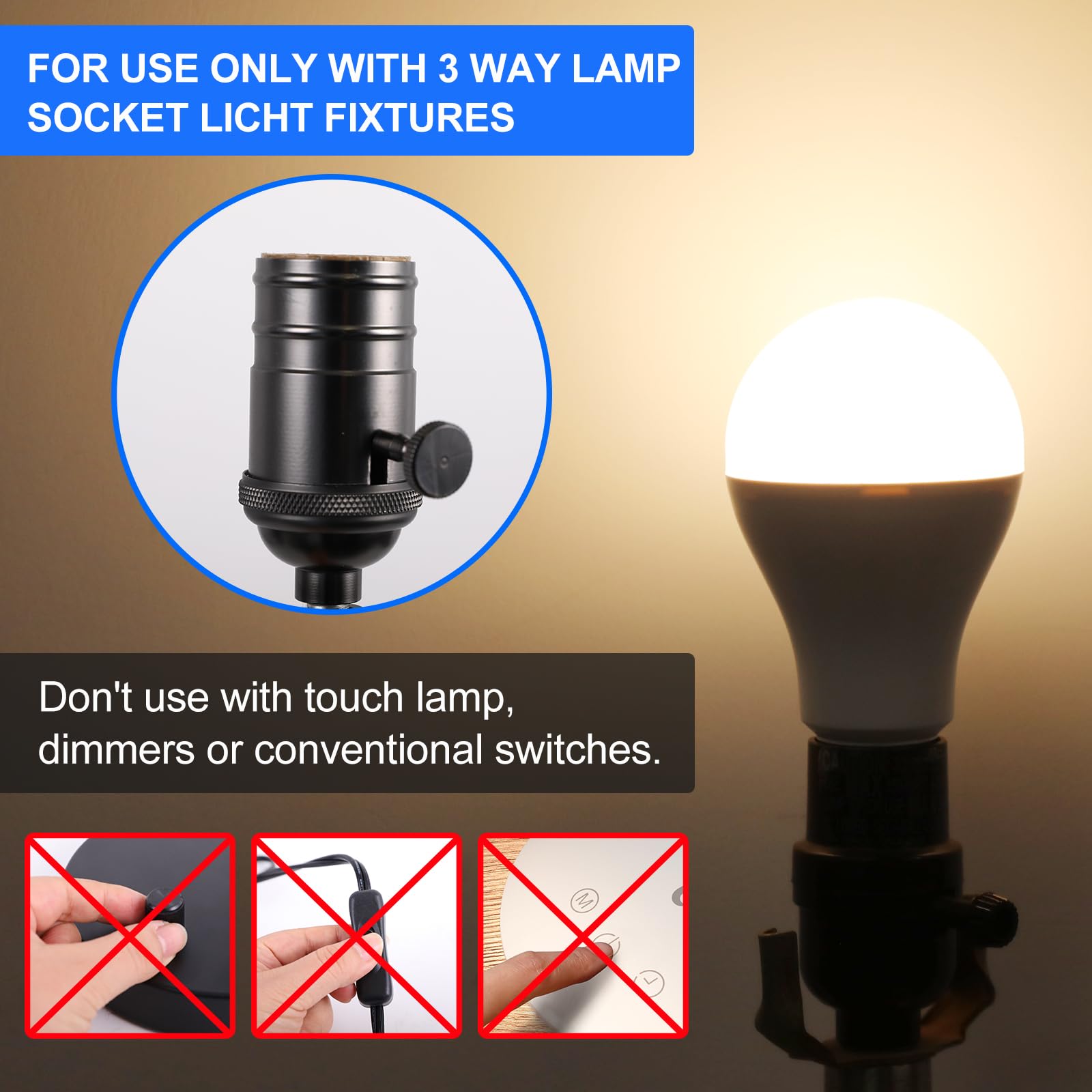 Energetic Smarter Lighting Super Bright 50/100/150W 3-Way A21 Led Light Bulb, 800/1600/2200 Lumens, 3000K Warm White, Non-Dimmab