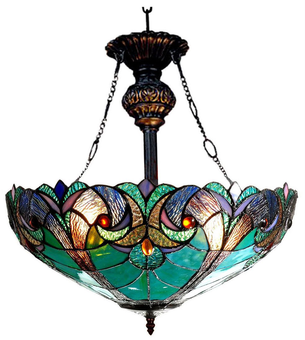 Chloe Lighting CH18780VG18-UH2 Liaison Tiffany-Style Victorian 2-Light Inverted Ceiling Pendant Fixture, 22 x 18 x 18", Multicolor