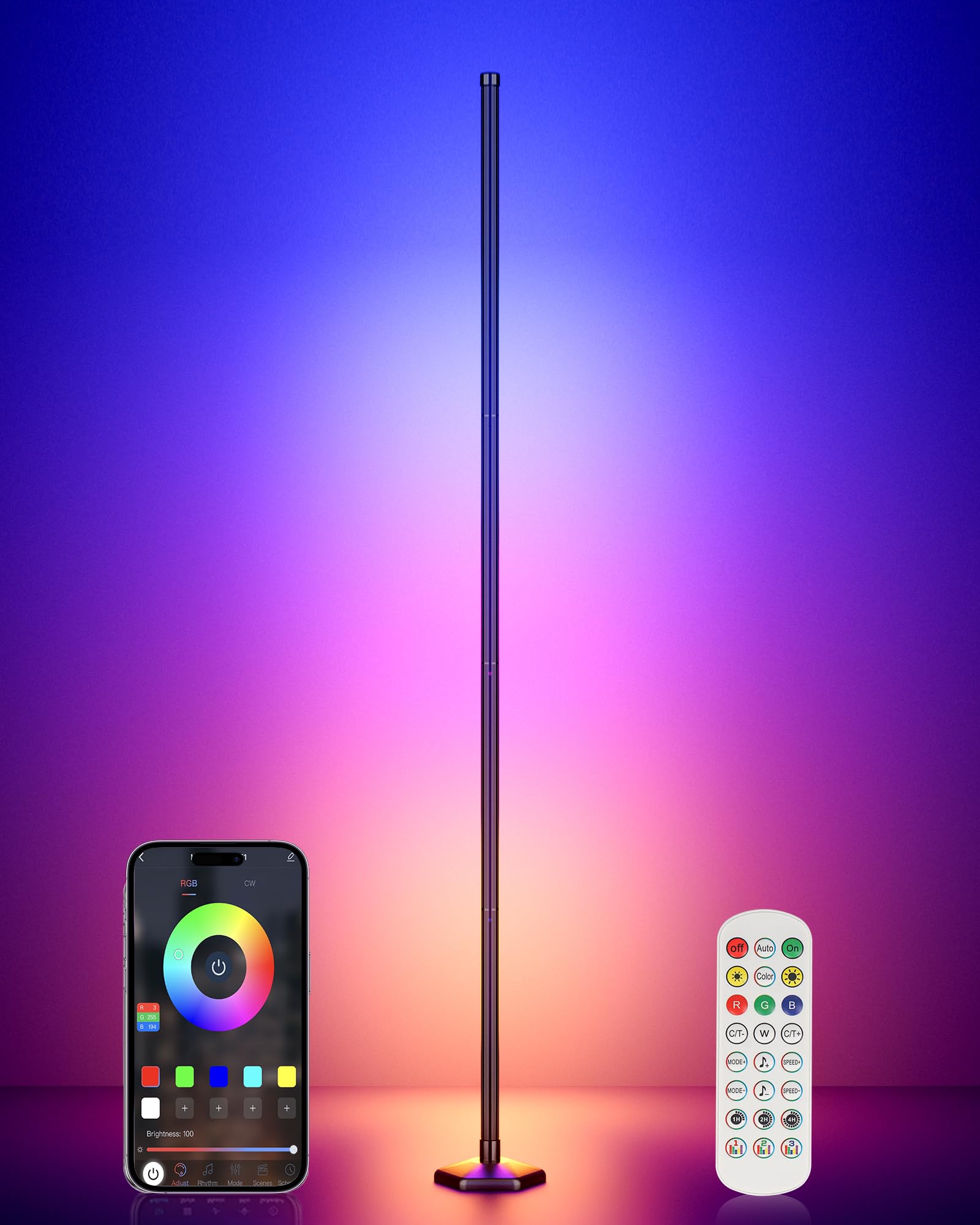 WISIMMALL RGB Corner Floor Lamp, 65'' Color Changing LED Corner Lamp with APP Control, Modern Standing Lamp with Music Sync and 
