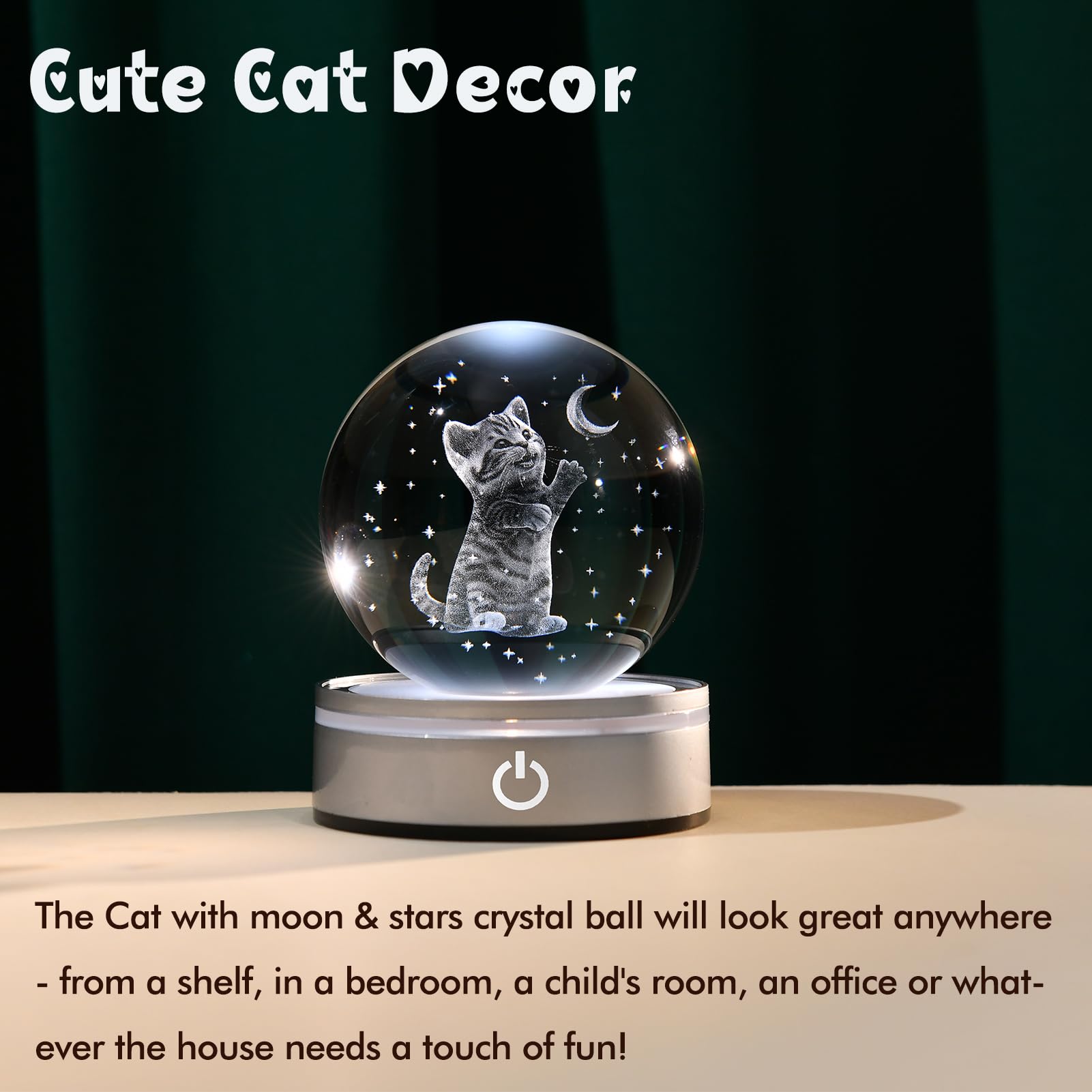 Ifolaina Cat Themed Gifts For Women 3D Crystal Ball Night Light 3.15In Globe Figurine Lamp Cat Lovers Presents For Birthday Mothers Day
