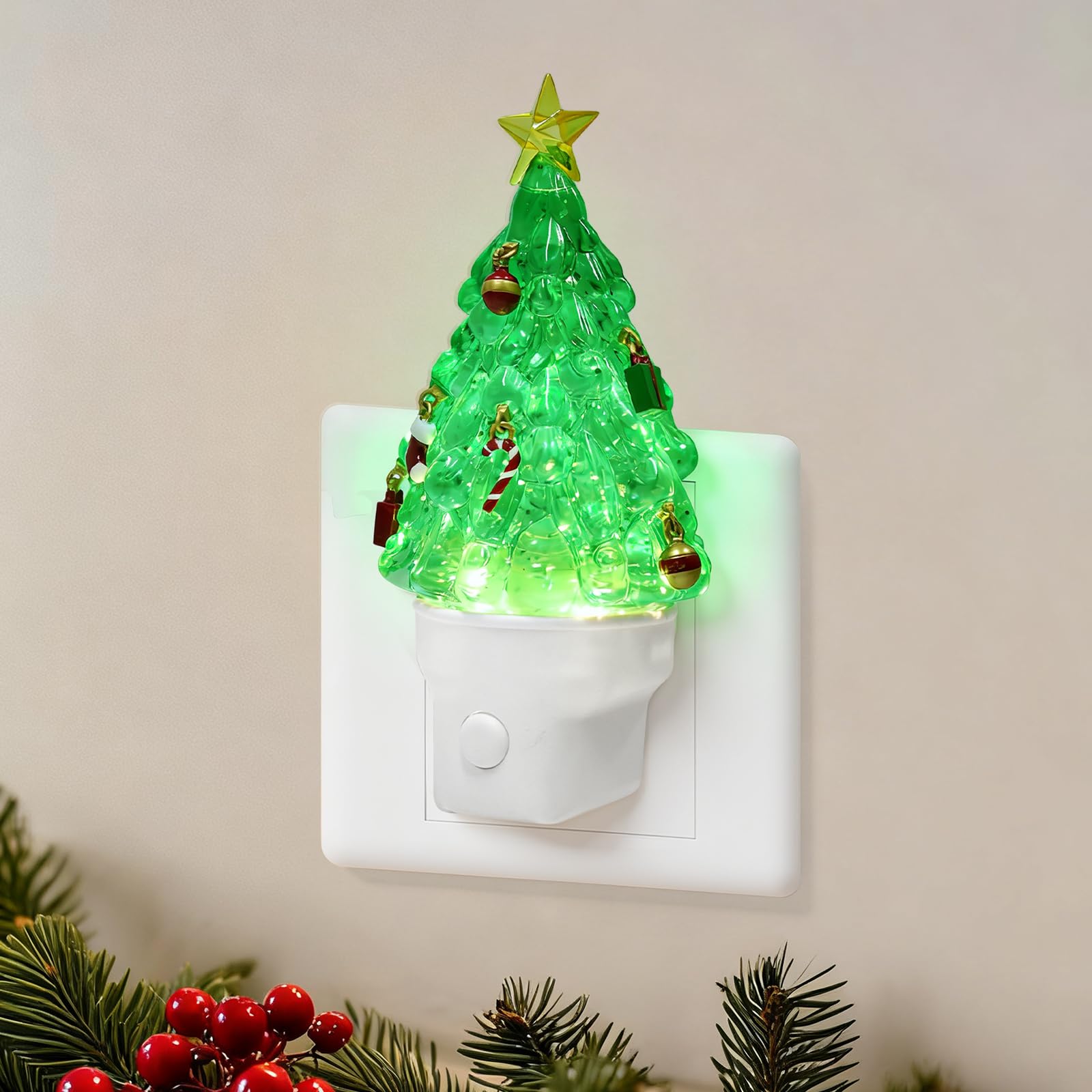 Christmas Tree Night Light Plug into Wall Glitter Water Nightlight with USB/Outlet Options  Christmas Tree Decorative Nightlight for Bedroom Kitchen Nursery Hallway Holiday Decorations Gifts (Tree)
