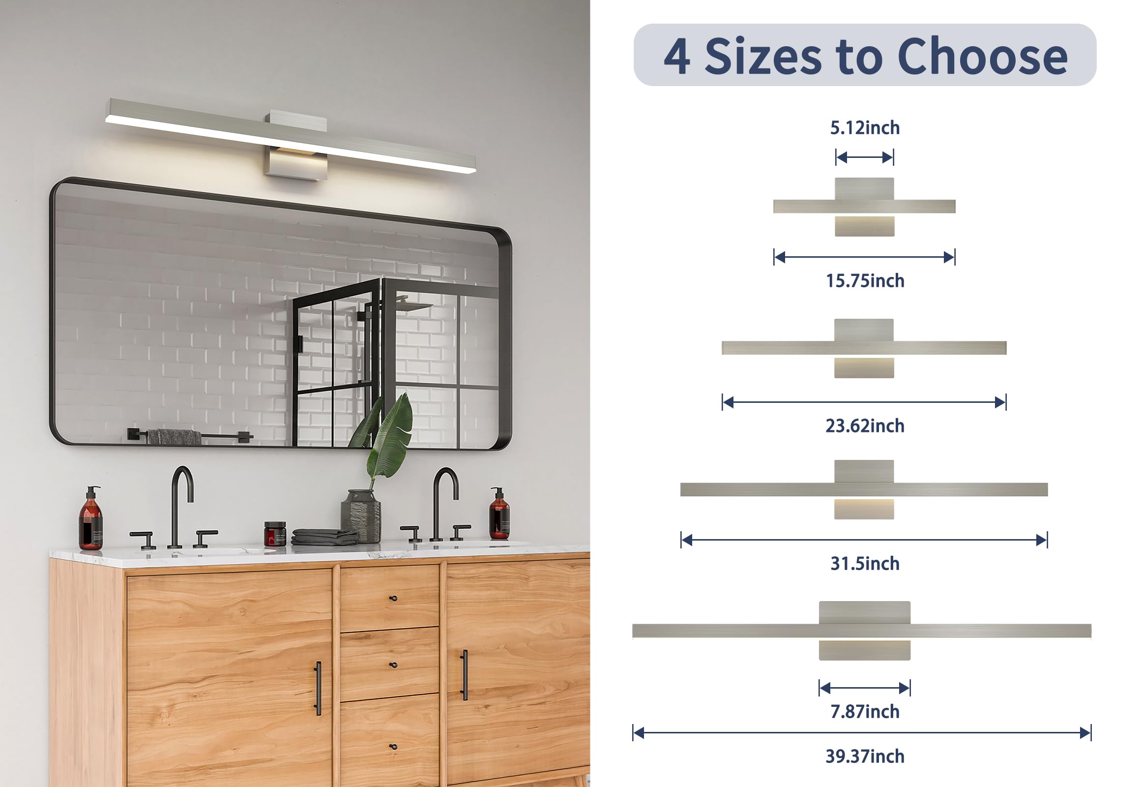 Joossnwell Brushed Nickel Bathroom Vanity Light 31.5" ETL Certified Modern 5CCT Dimmable Acrylic Fixture