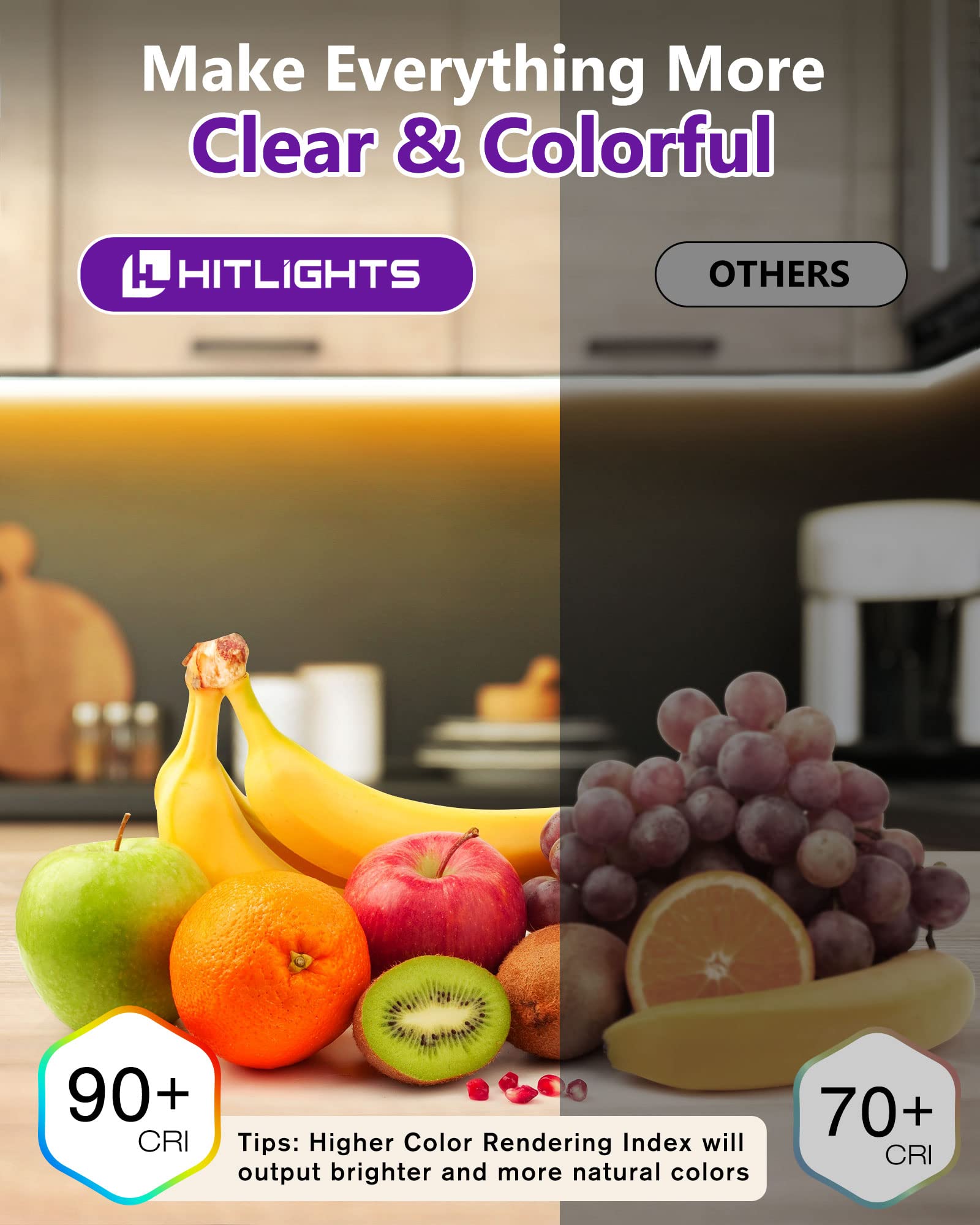 Hitlights Cob Led Strip Lights Warm White 2700K, 16.4Ft Premium High Density 24V Tape Light, 2560 Leds, 350+ Lm/Ft, Cri 90+, Ip3