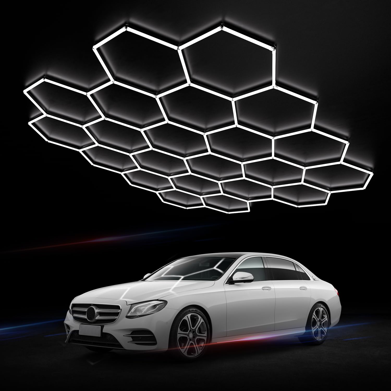 Litezone Hexagon Garage Lights: 581W 83 Pack 22 Grids LED Garage Lights - Easy Install 6500K Super Bright Honeycomb Light for Warehouse  Car Detailing Shop  Exhibition Hall  Gym