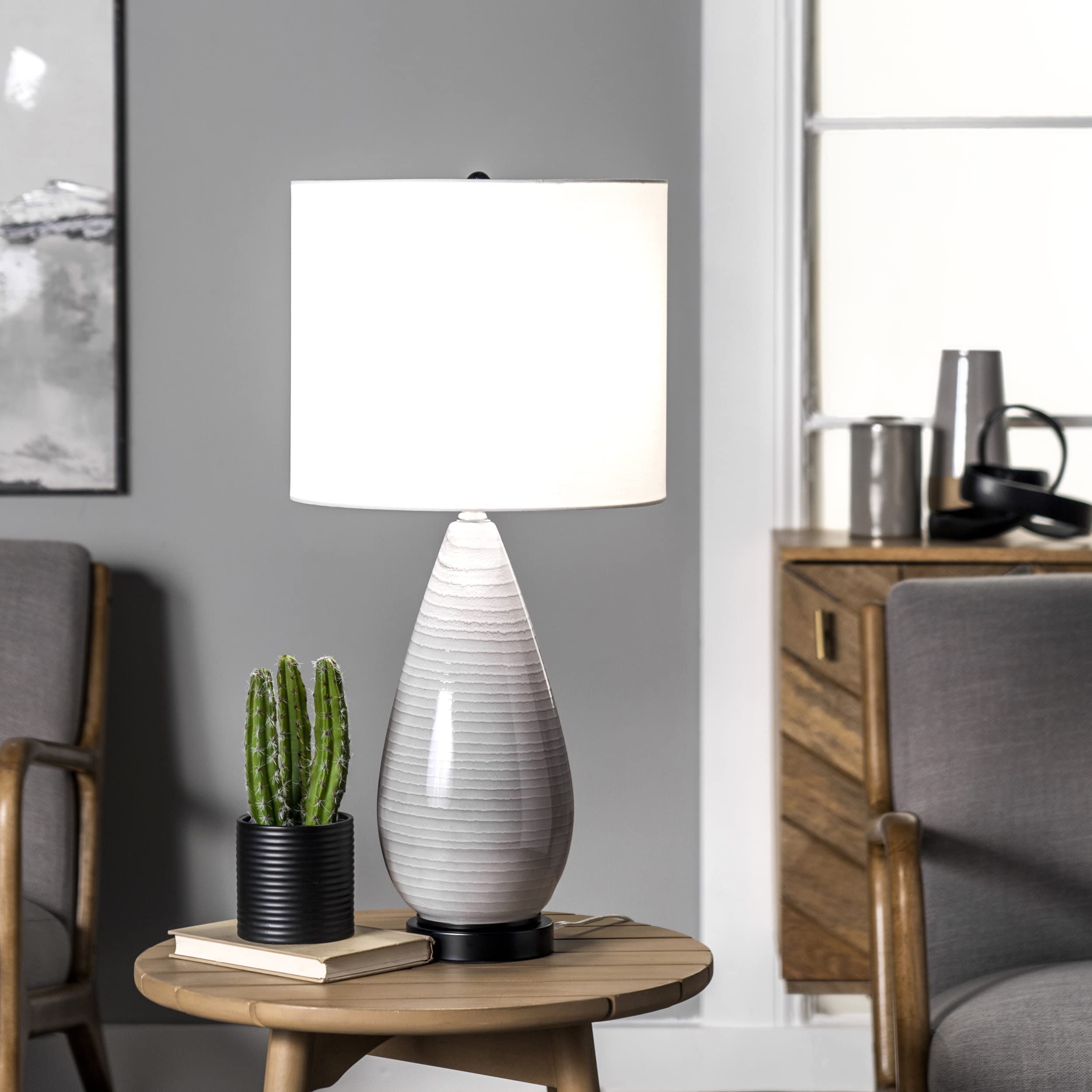 Watch Hill Whitney Glass & Metal Linen Shade Table Bedside Desk Lamp