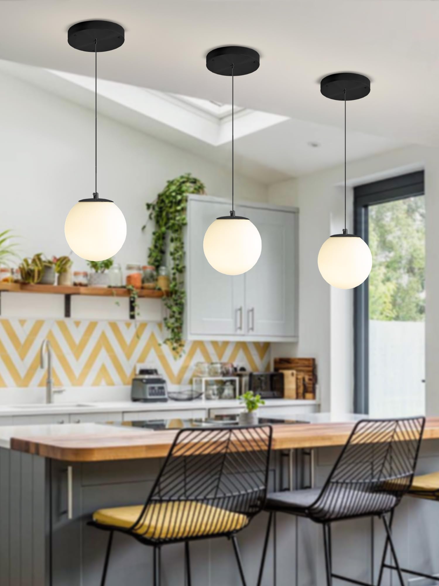 Ykolupty Globe Pendant Light  Modern Hanging Lighting Fixture Matte Black Chandelier With Clear Glass Shades Pendant Light For Kitchen Island  Dining Room  Living Room  Entry Hallway