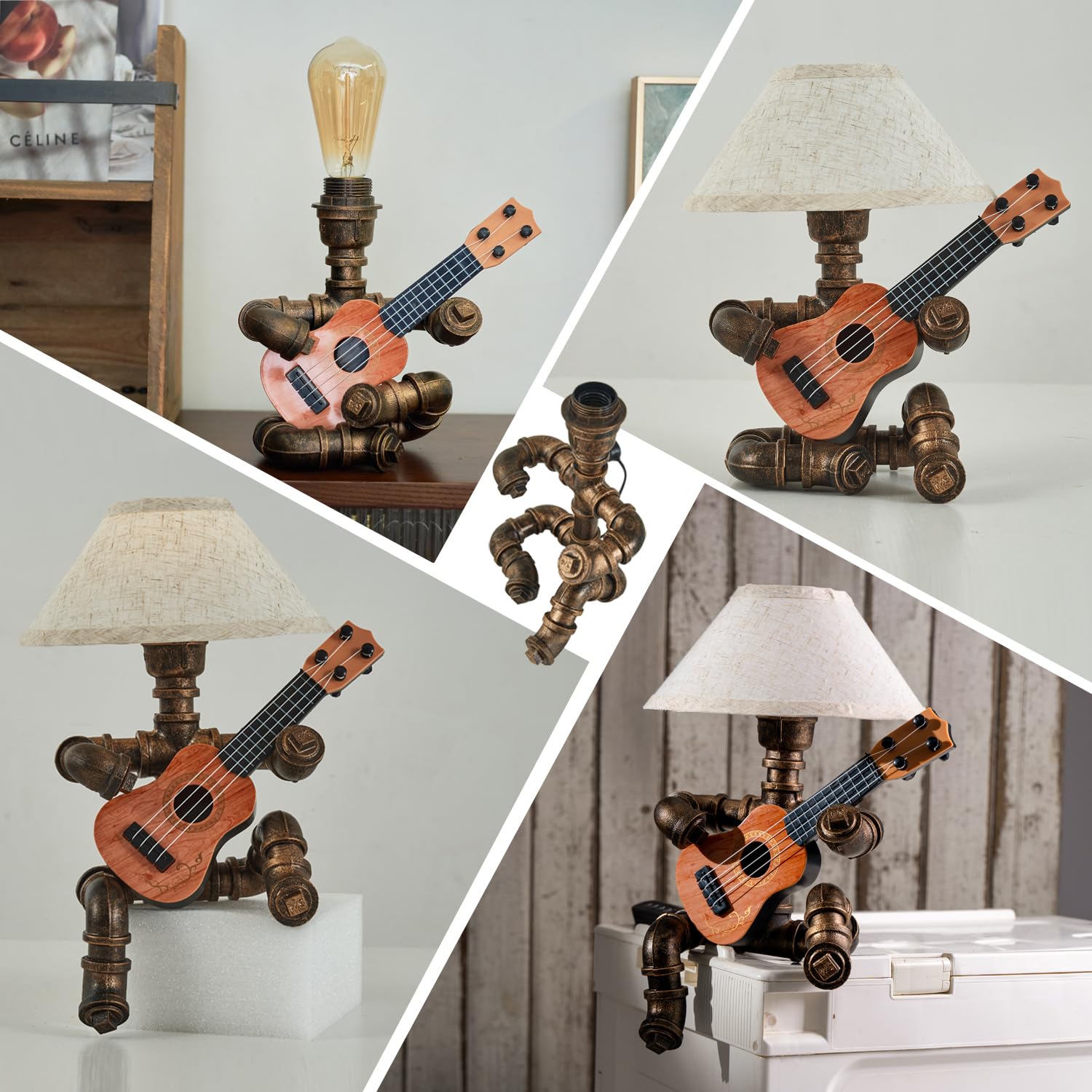 Lovefindahome Vintage Industrial Robot Guitar Table Lamp with Bulb - Remote Control,Timer,Dimmable - Cool Gifts for Music Lovers