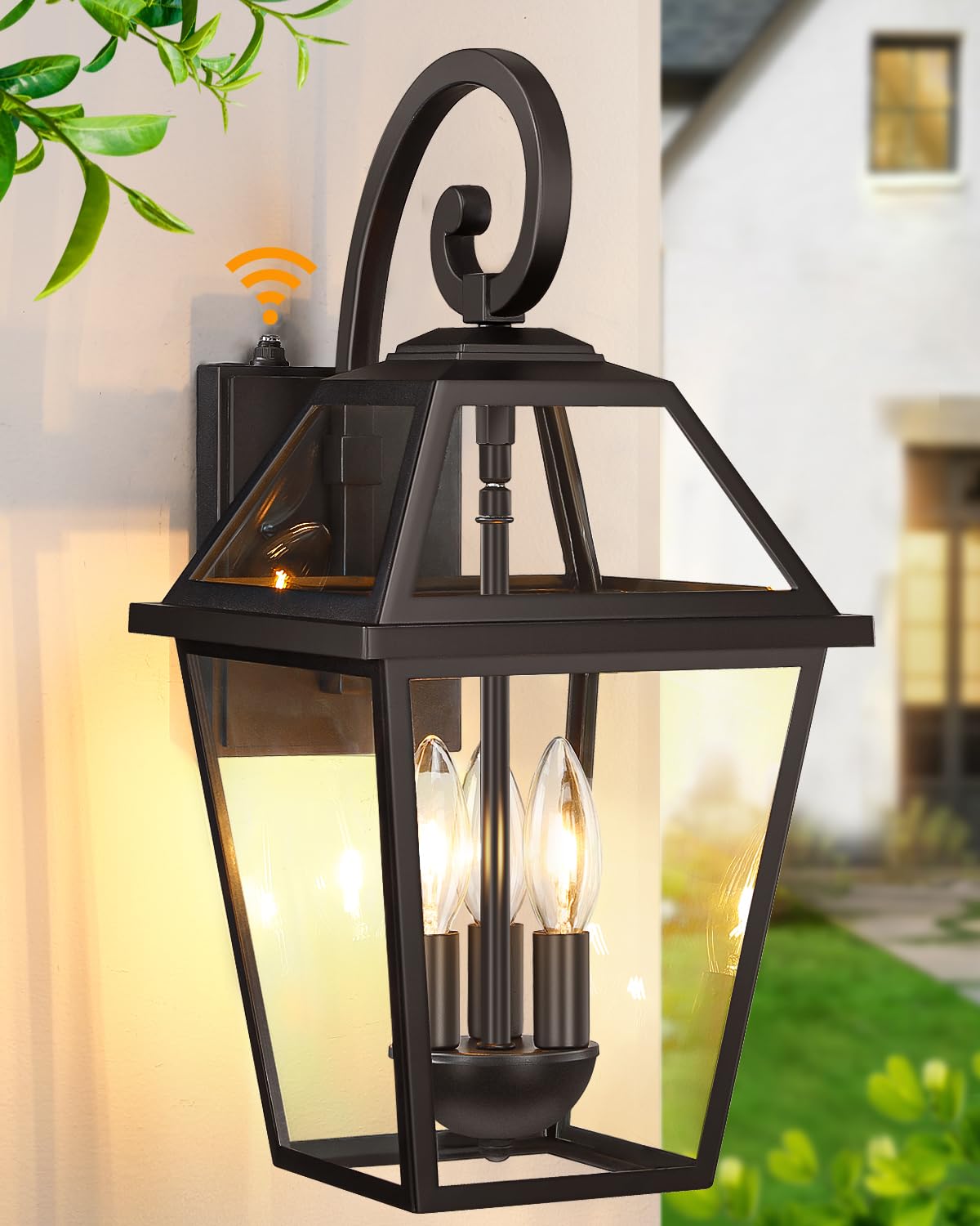 SNRU 18 Large Dusk to Dawn Coach Light  Anti-Rust Aluminum Outdoor Light for Hosue  Modern Farmhouse Exterior Wall Sconce with Photocell Sensor  3-Light Outside Porch Light for Garage 1-Pack