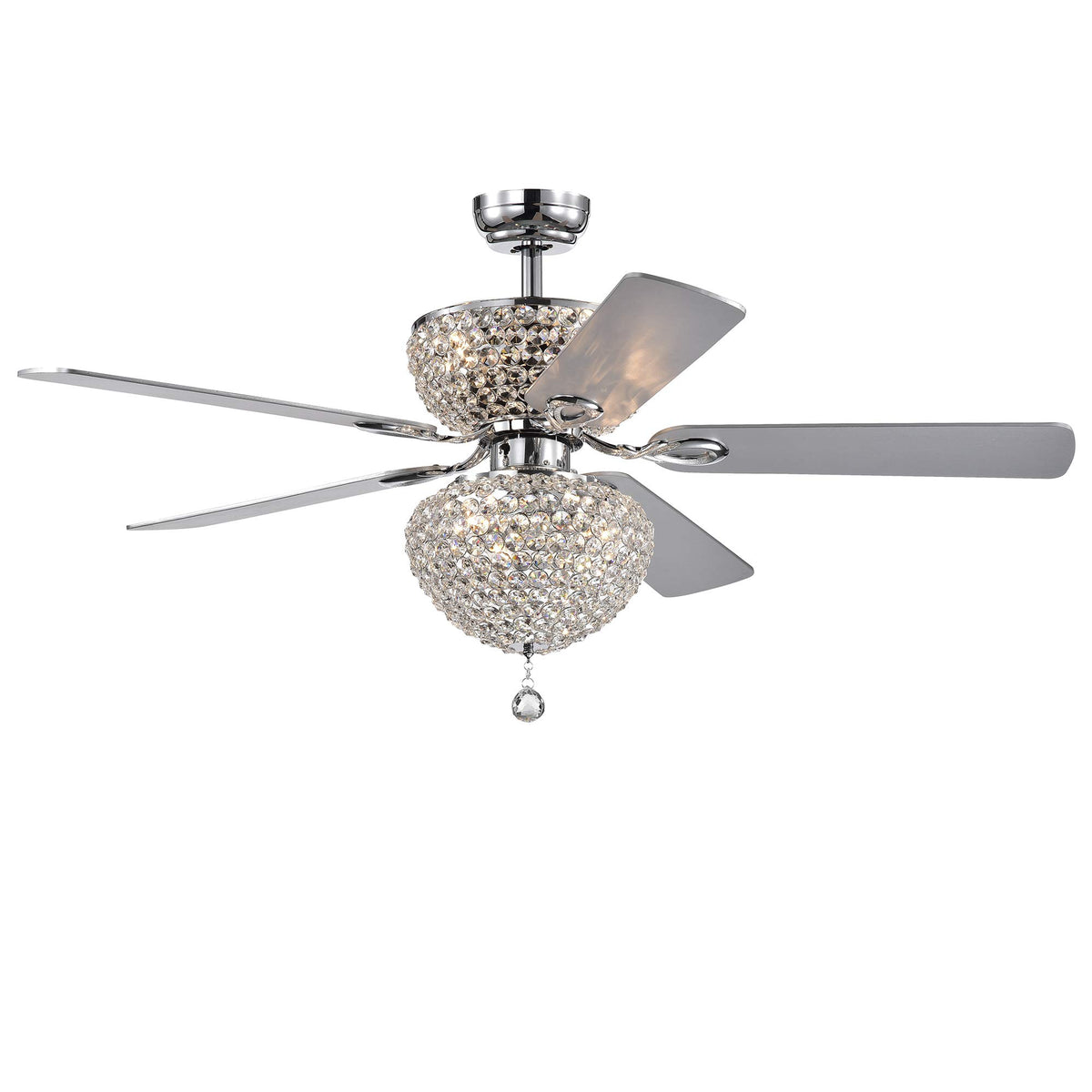 Warehouse of Tiffany CFL-8176REMO/CHD Swarana Chrome Dual Crystal Shades (Includes Remote and Light Kit) Ceiling Fan, Silver