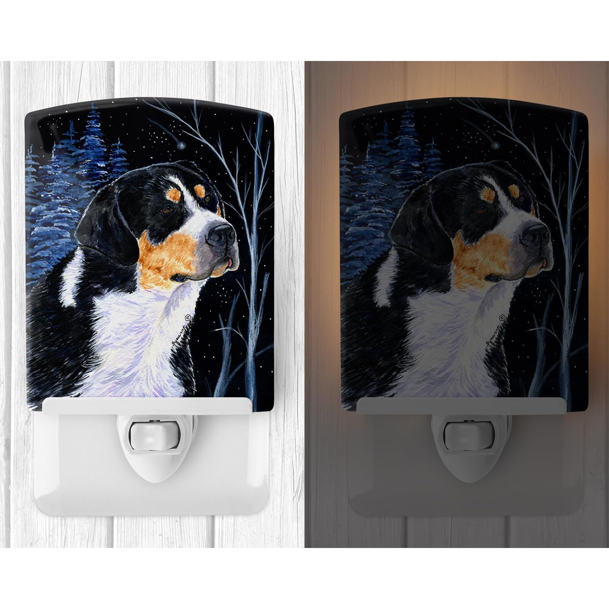 Carolines Treasures Ceramic Night Light, Starry Night Bernese Mountain Dog, 6x4x3in, Multicolor, Model SS8393CNL