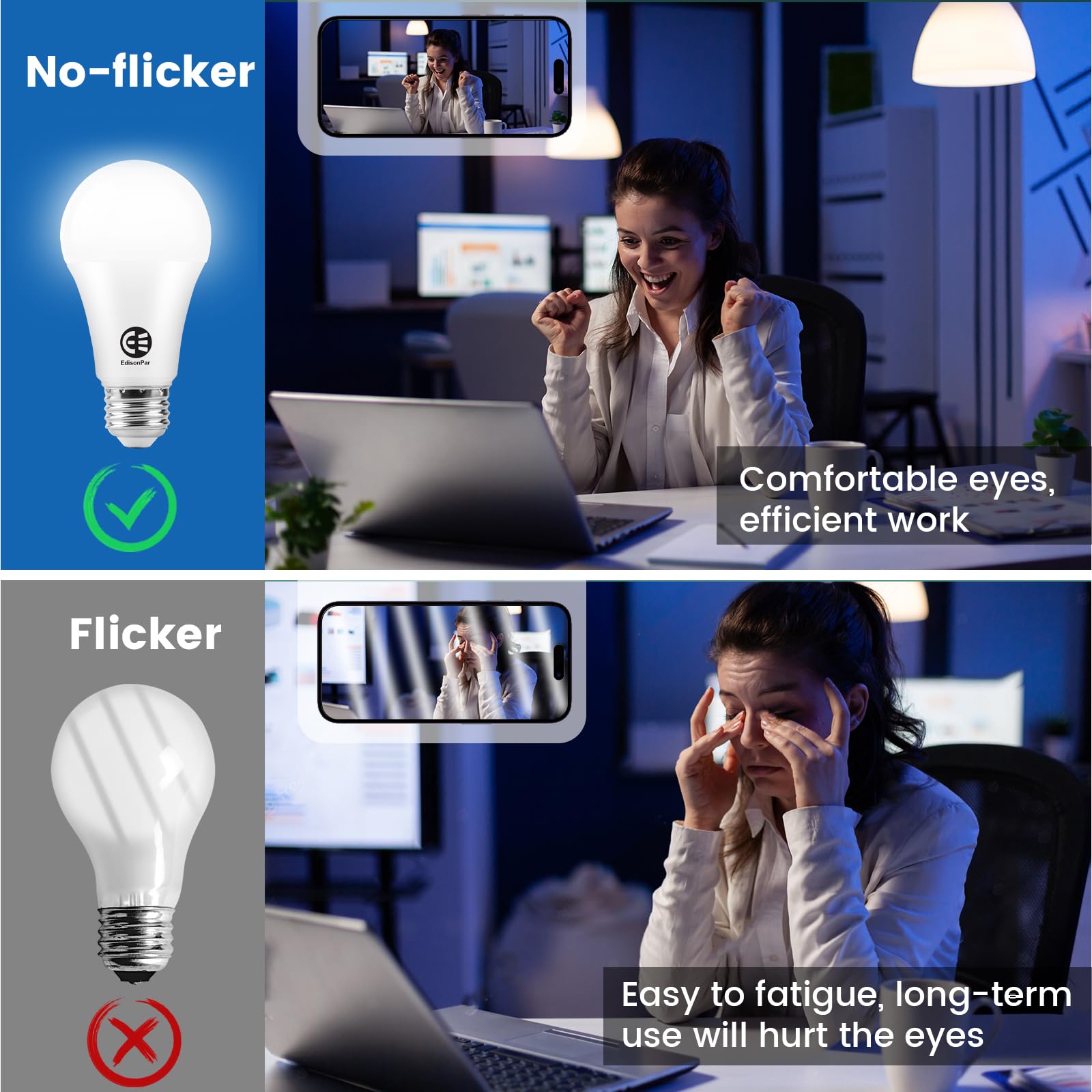 Edisonpar A19 6-Pack Led Light Bulbs, E26 Base 75W Equivalent 1000Lumens 4000K Neutral White, Non-Dimmable 120V 15000Hrs Indoor