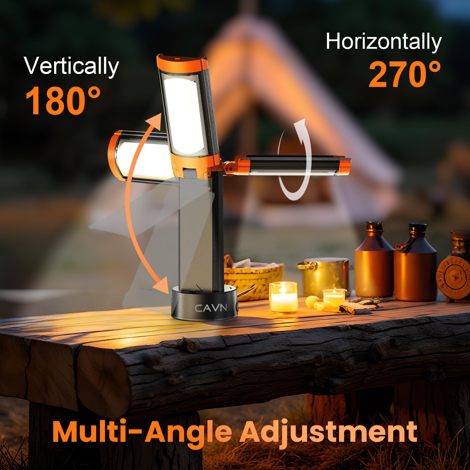 CAVN Rechargeable 10000mAh Camping Lights with Stand 6.5 ft Max Height, Portable Cordless LED Work Light 2200 Lumens 6500/4500/3
