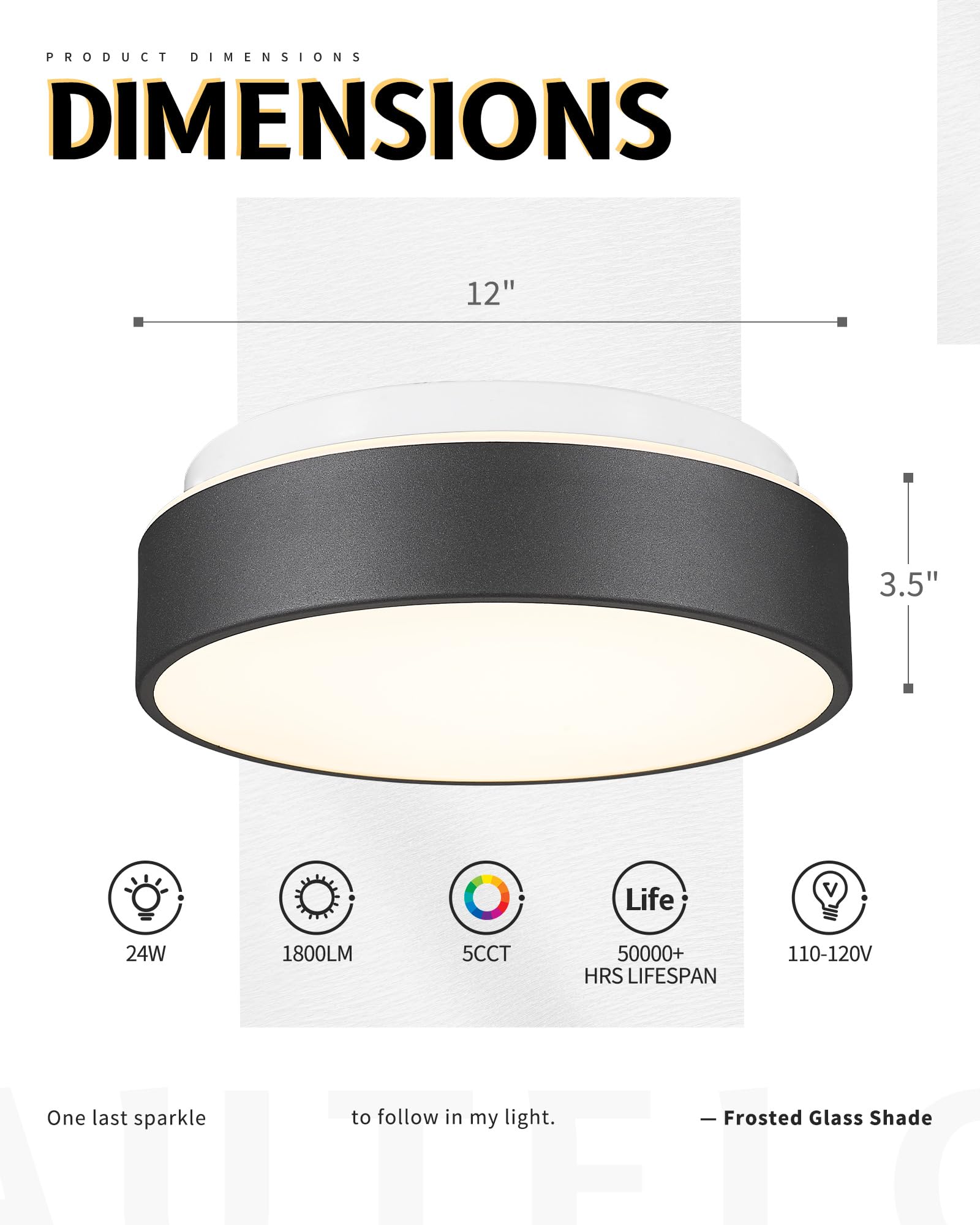 Autelo Flush Mount Ceiling Light-Black Ceiling Light Fixture - 12Inch Led Close To Celing Lights With Frosted Glass Shade C3312