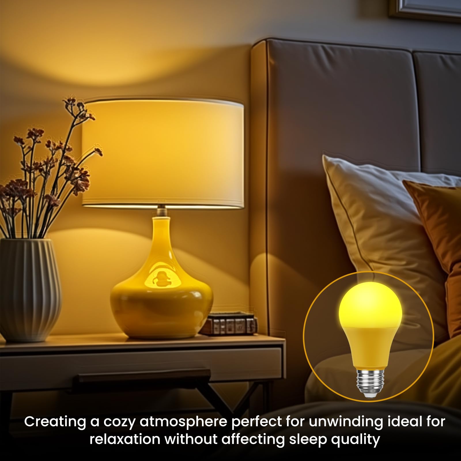 Roche Jaune A19 9W Yellow Bug Light Bulbs - 2000K Amber, E26 Base, Not-Dimmable, 4 Pack for Outdoor Use